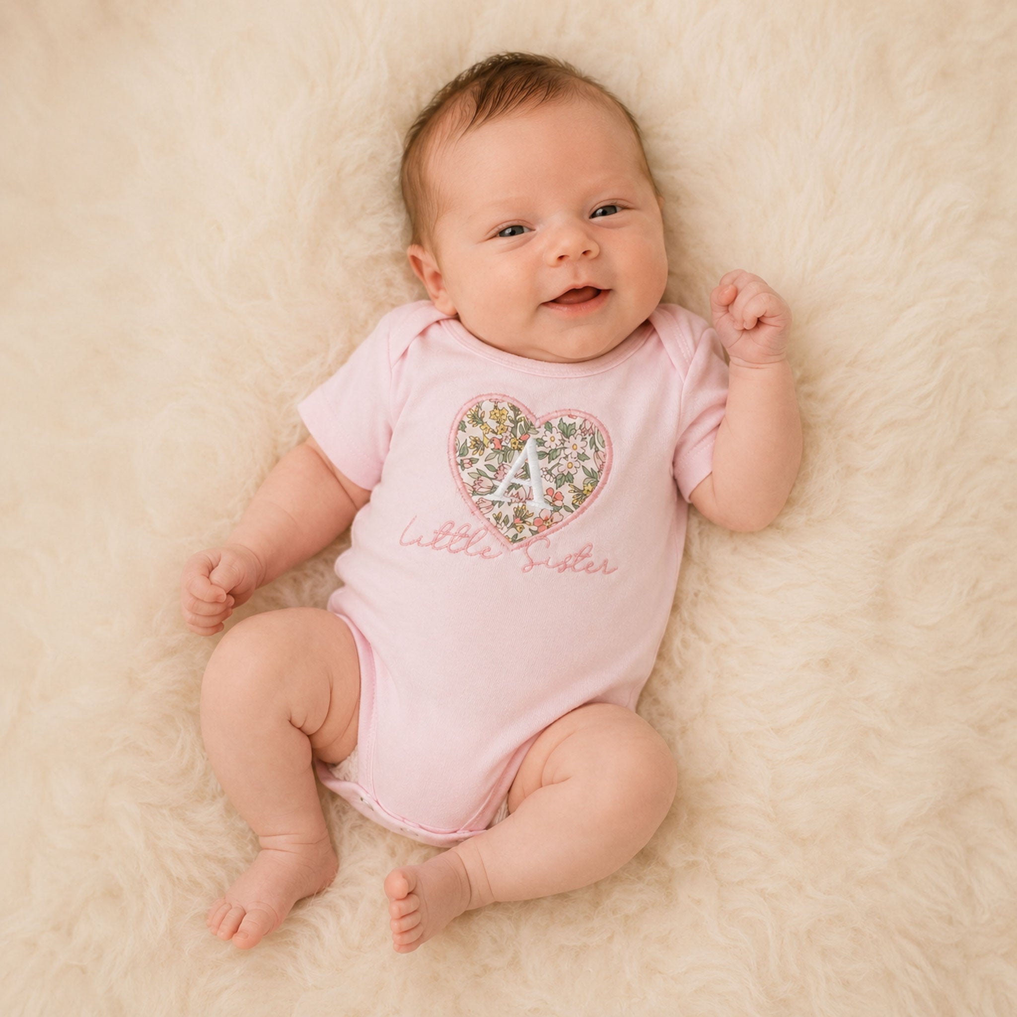 Personalised Little Sister Bodysuit | Liberty Fabric Baby Outfit