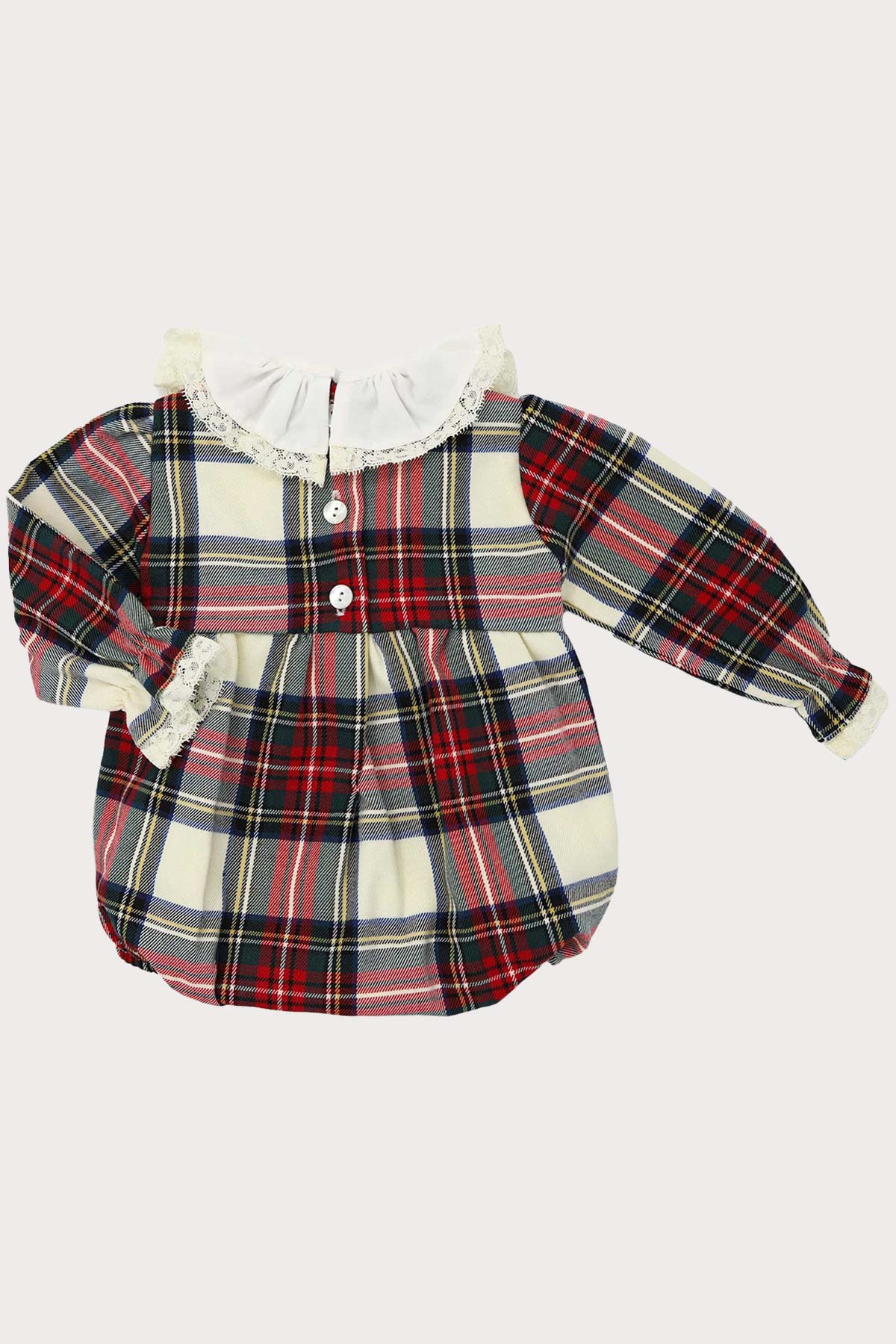back of classic tartan baby girl romper