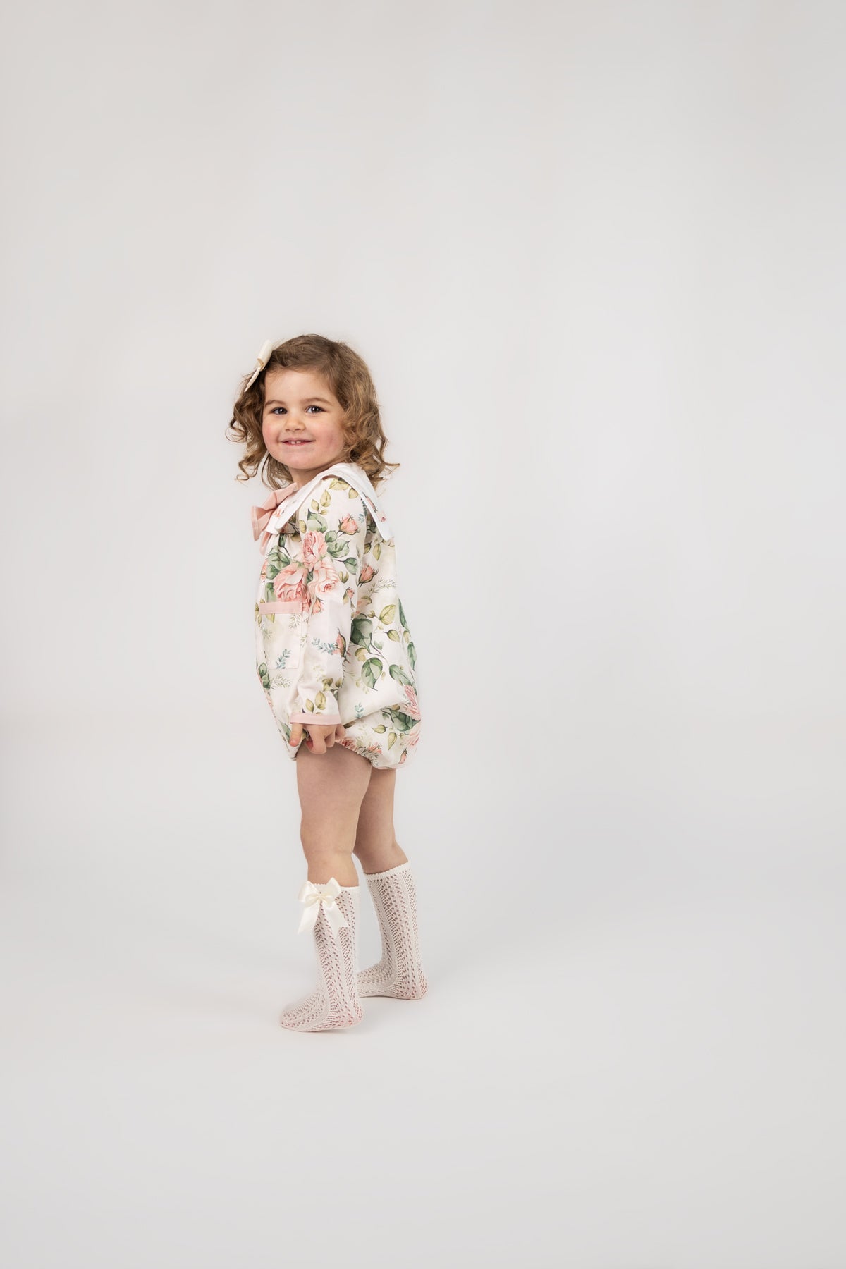Floral Sailor Collar Girls Romper (6M, 9M, 12M)