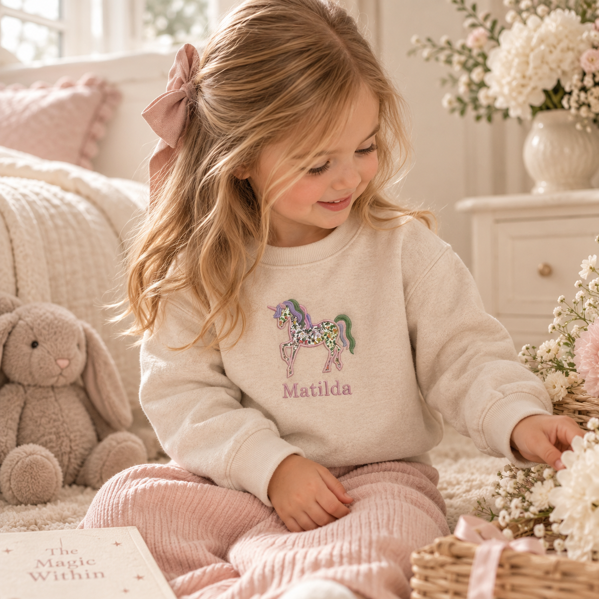 Personalised Unicorn Sweatshirt with Liberty Fabric Appliqué