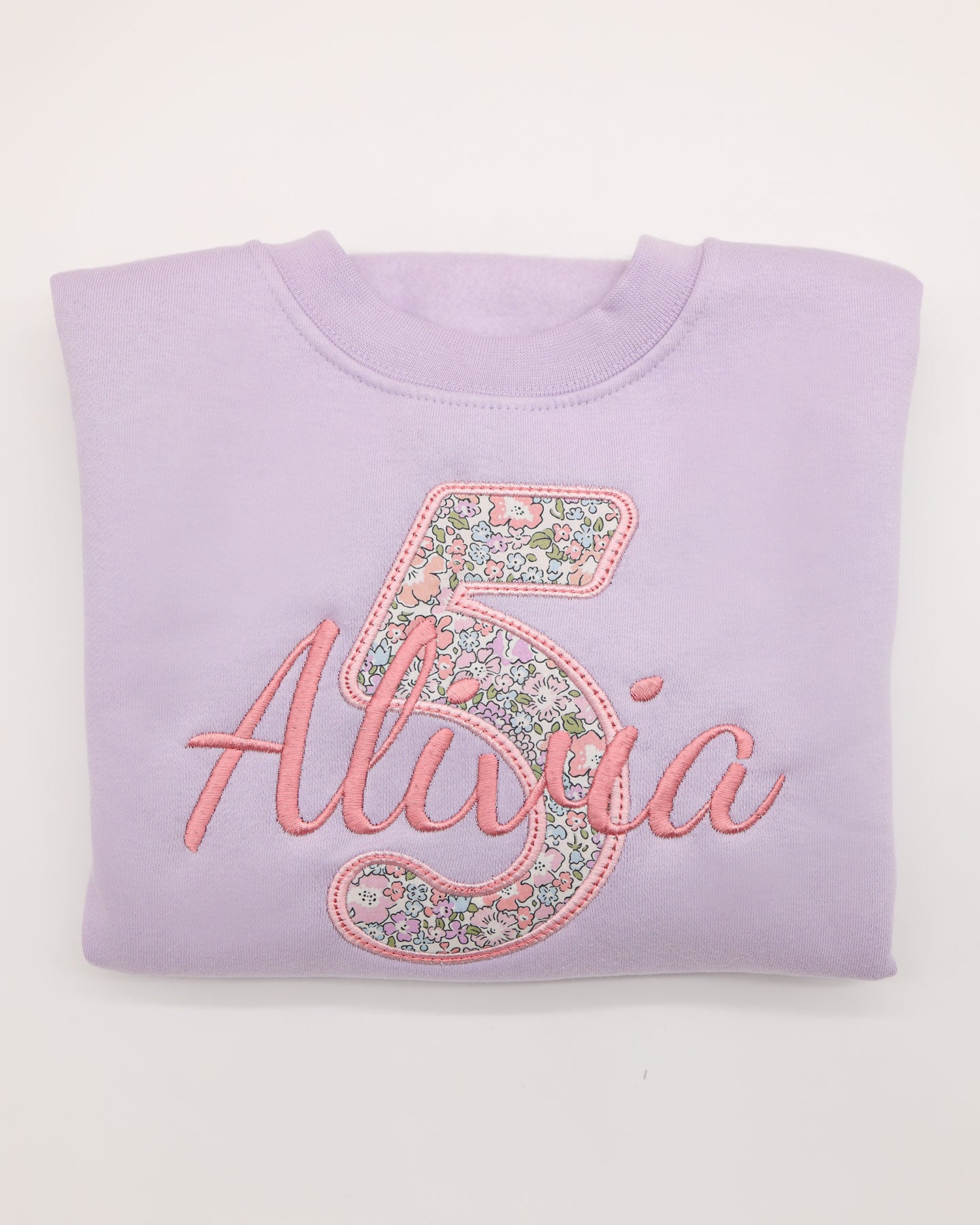 personalised 5th birthday sweatshirt in lilac with name