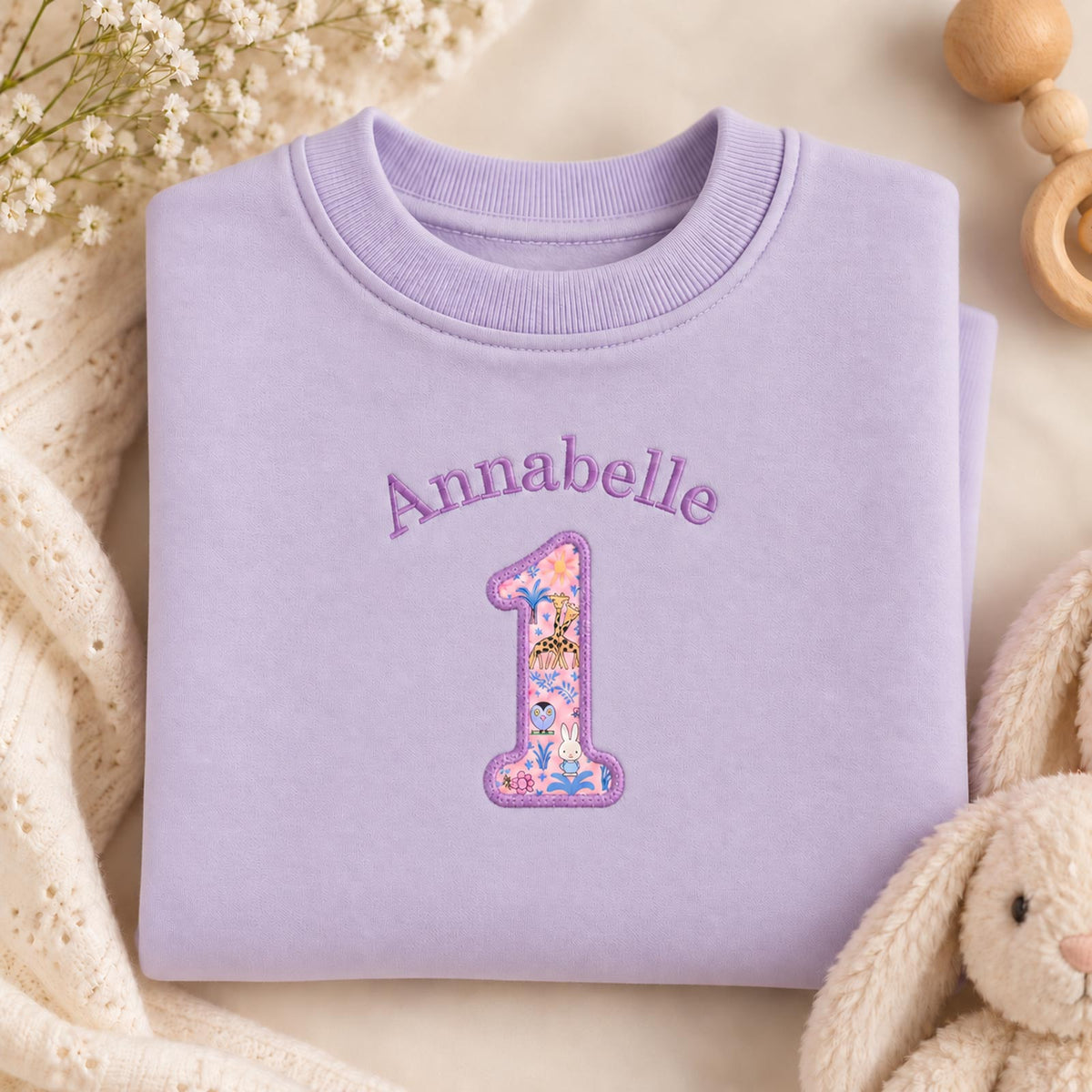 Personalised Liberty First Birthday Jumper – Name Above Number