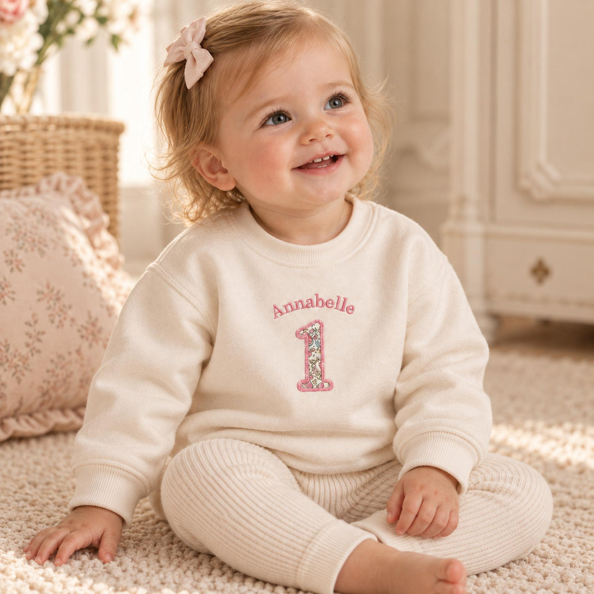 Personalised Liberty First Birthday Jumper – Name Above Number