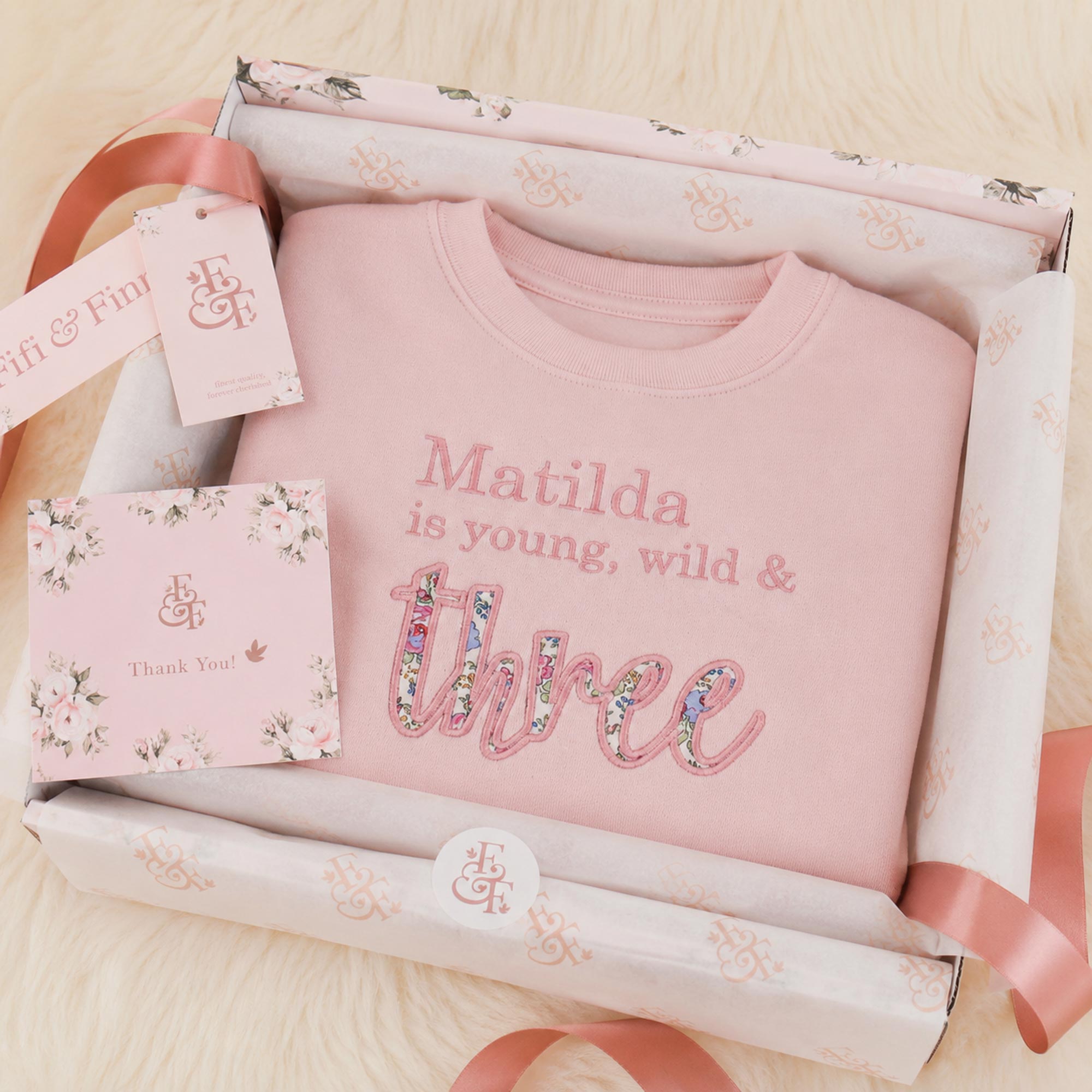 Personalised Three Birthday Sweatshirt with Liberty Appliqué