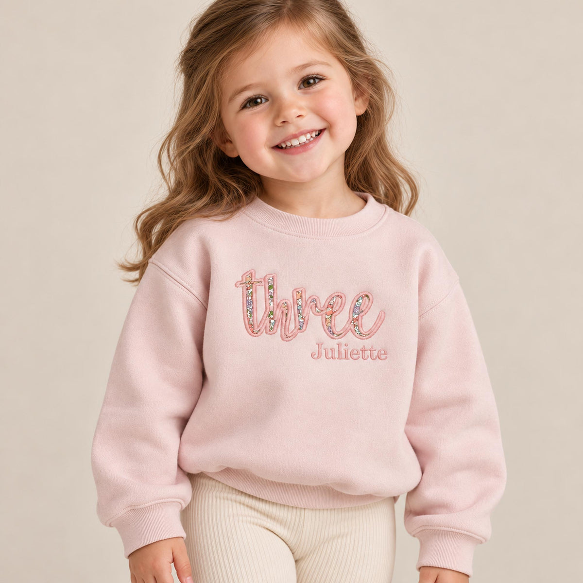 Personalised Three Birthday Sweatshirt with Liberty Appliqué