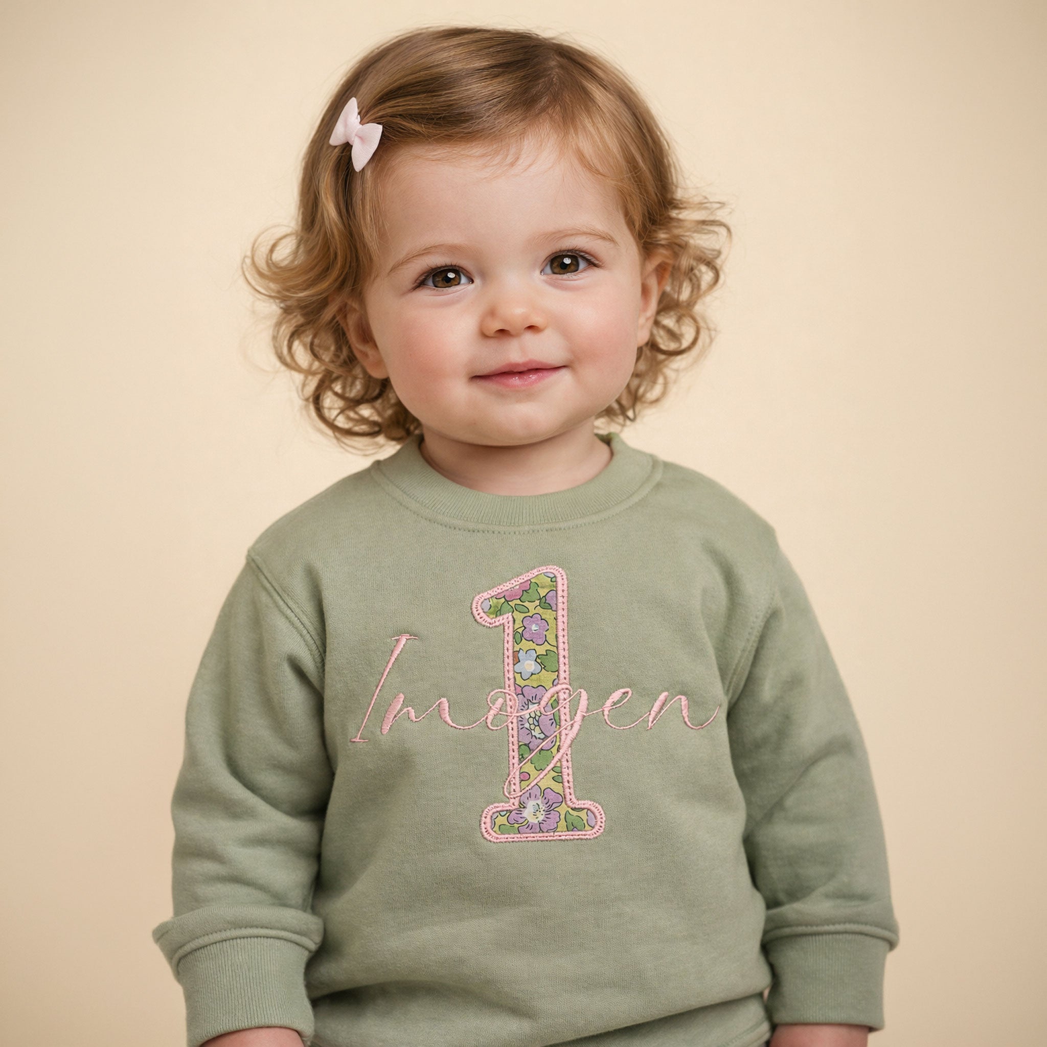 Personalised 1st Birthday Sweatshirt – Liberty London Appliqué Name Jumper | Baby First Birthday Outfit | Fifi & Finn