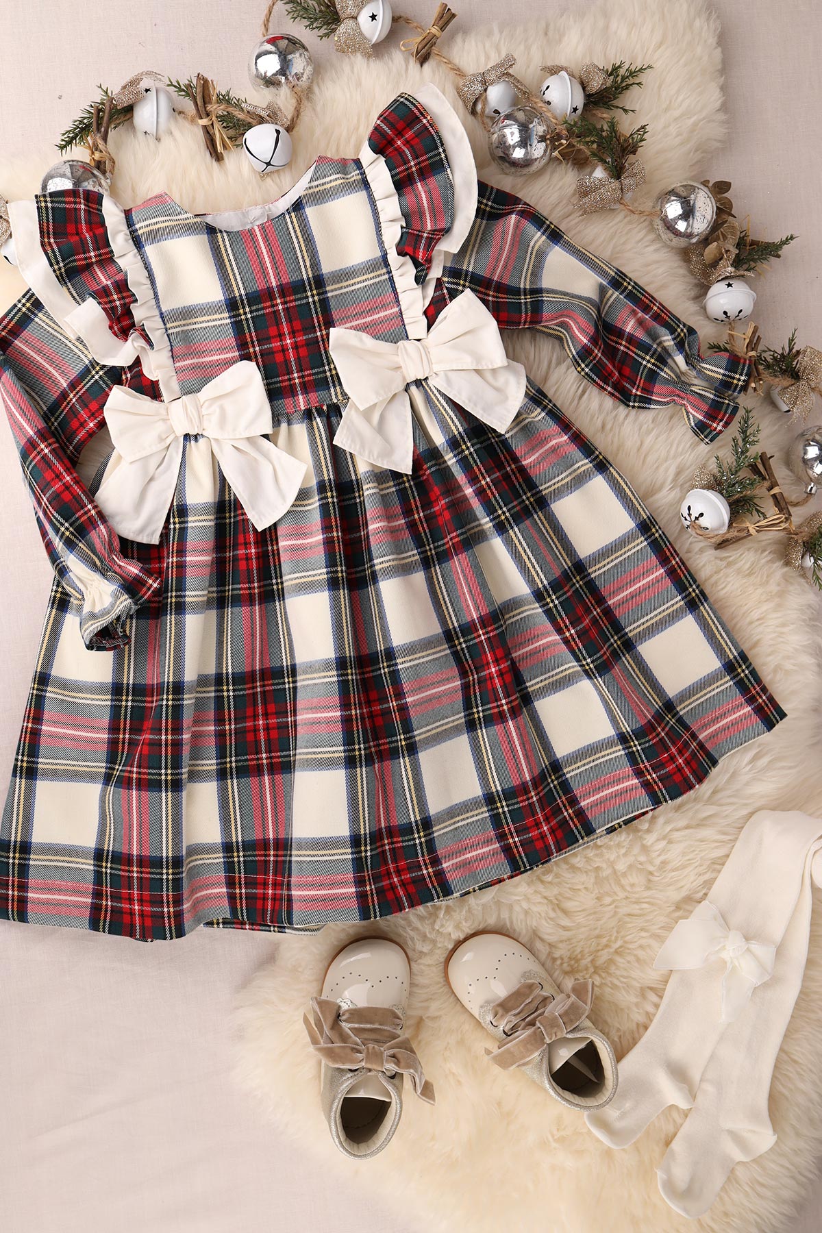 Tartan Frill Shoulder Dress (2Y - 8Y)
