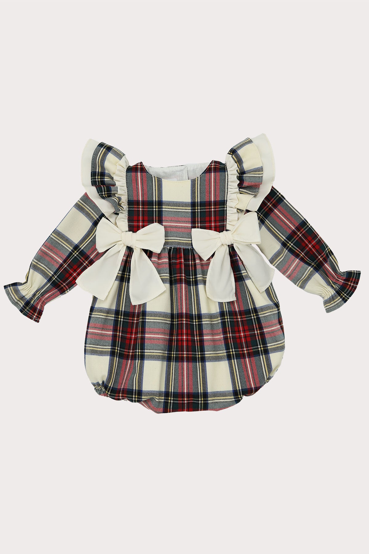tartan frill shoulder baby girl romper