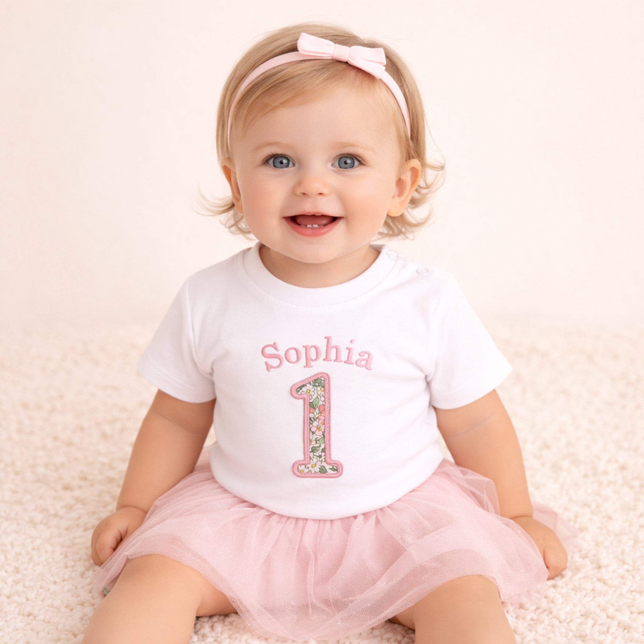 Personalised Liberty First Birthday T-Shirt – Classic Name & Number