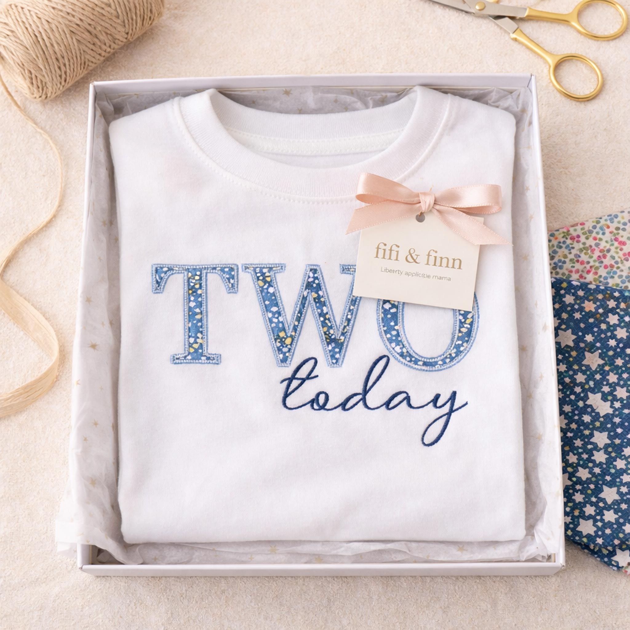 Two Today T-Shirt – Personalised 2nd Birthday Outfit in Liberty Fabric