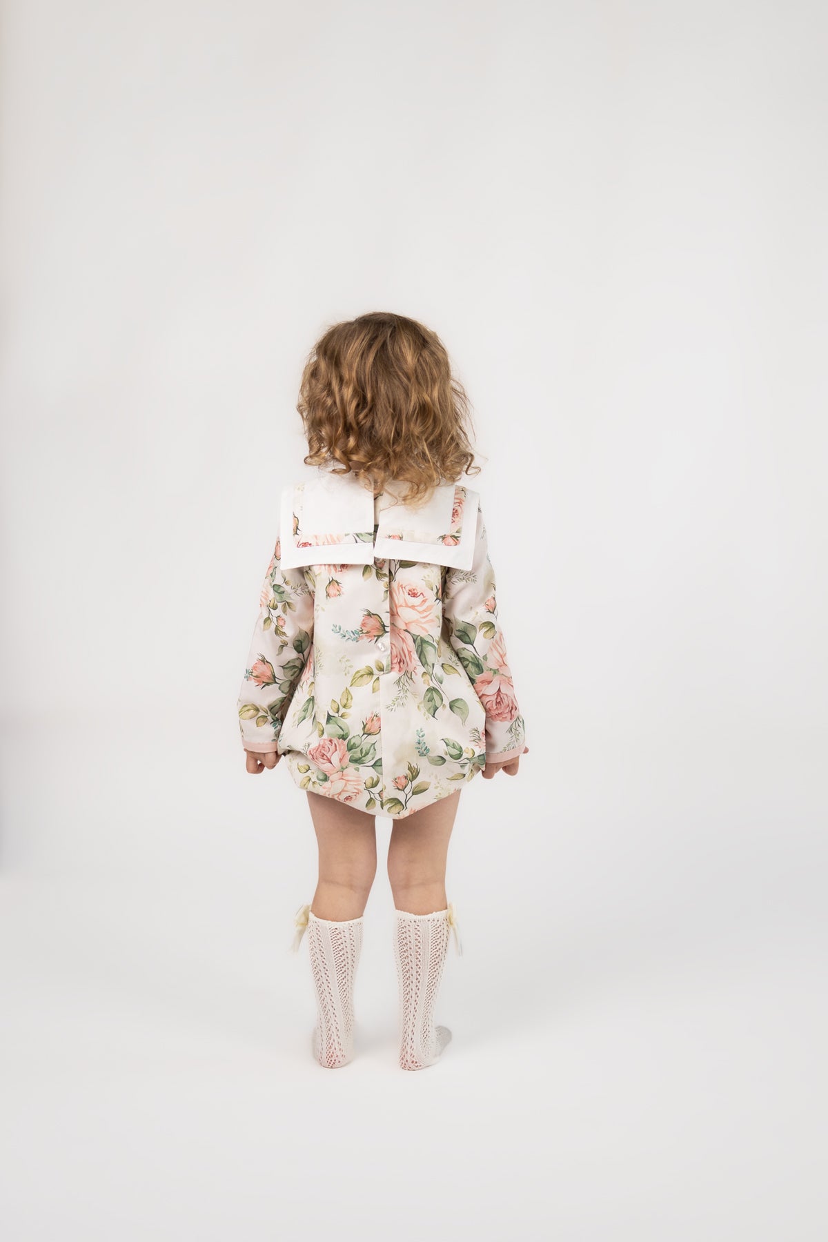 Floral Sailor Collar Girls Romper (6M, 9M, 12M)