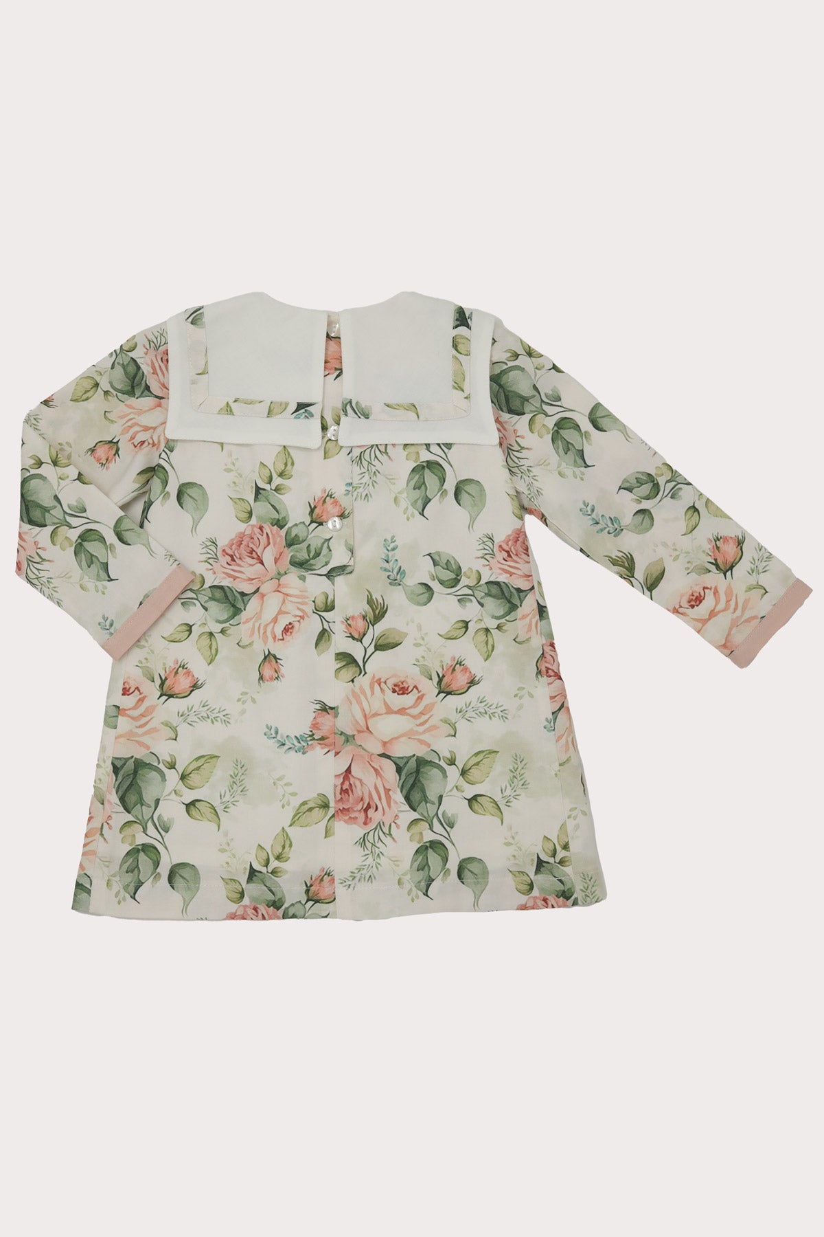 back of sailor collar girls dress in floral pritn