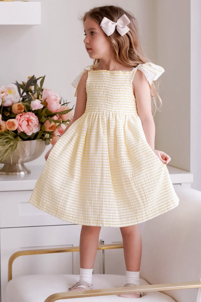 lemon seersucker girls dress