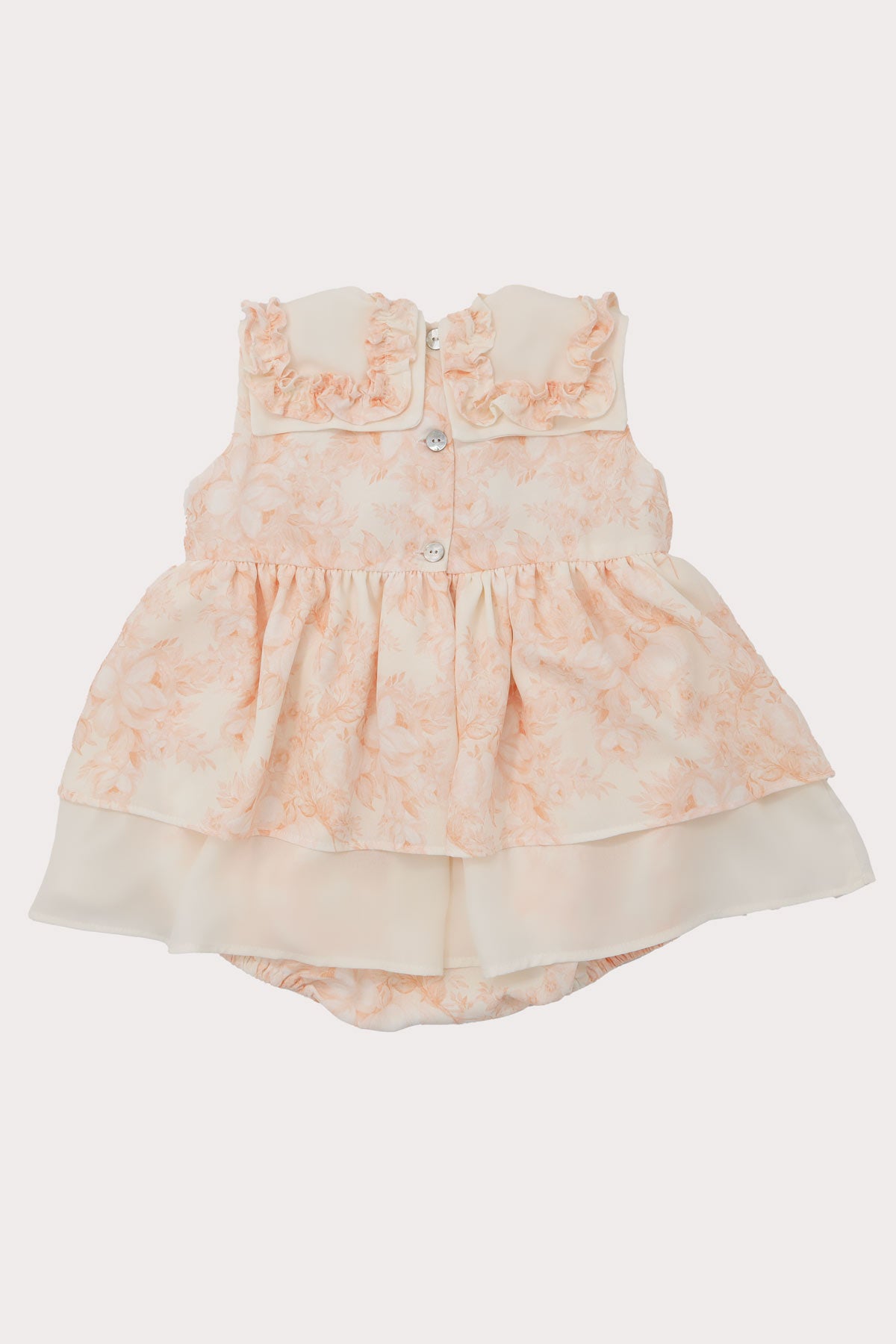 back of ivory & peach chiffon baby girl romper