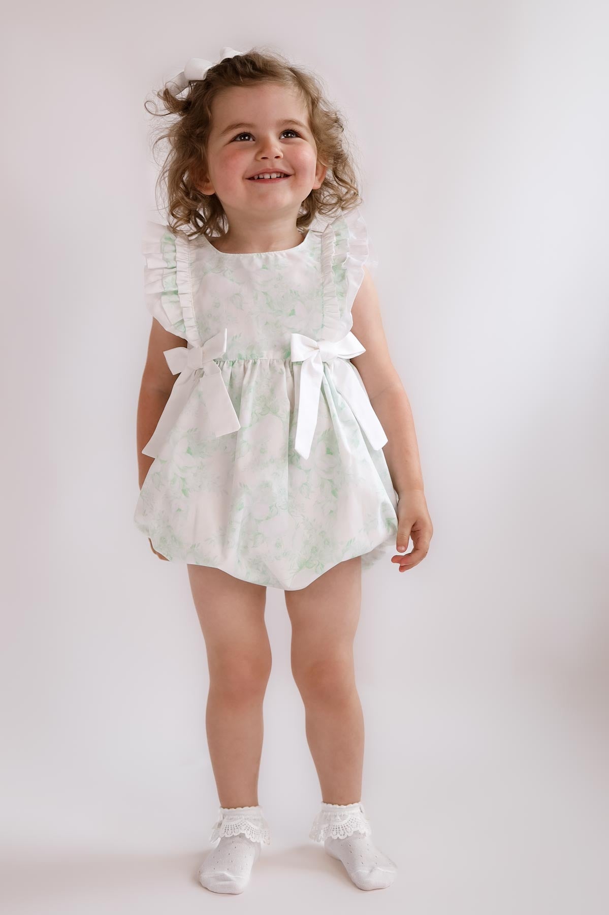 toddler girl romper in green floral