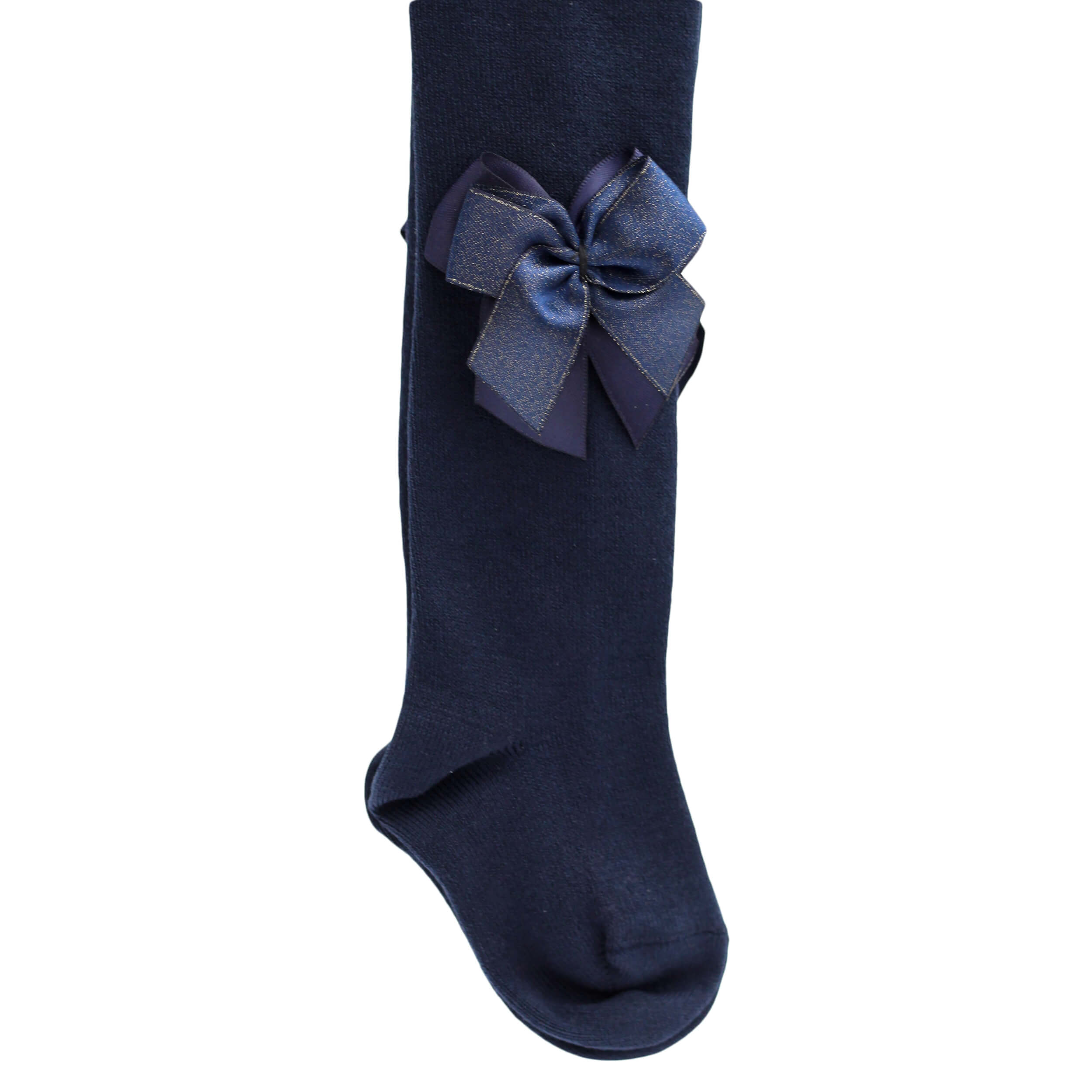 spanish baby tights with double bow navy