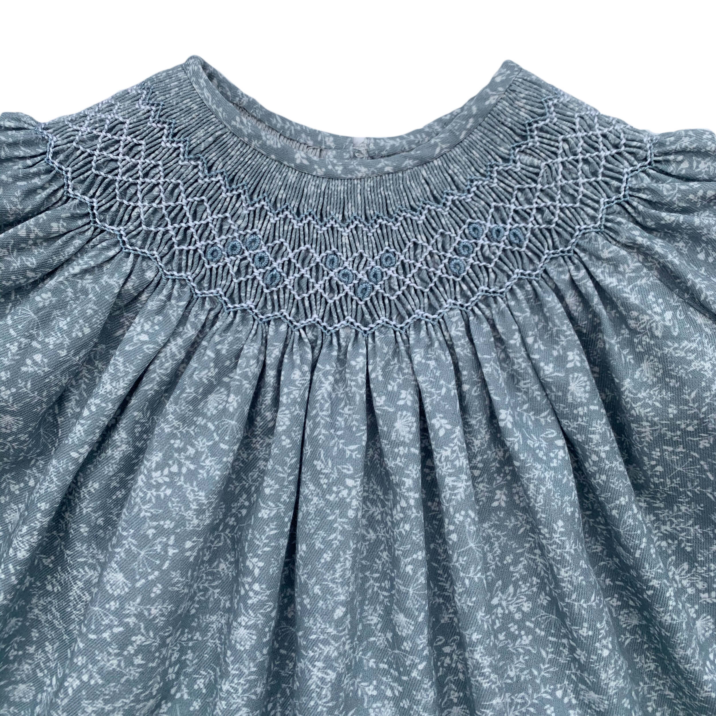 hand smocked spanish baby dress with matching baby bloomers