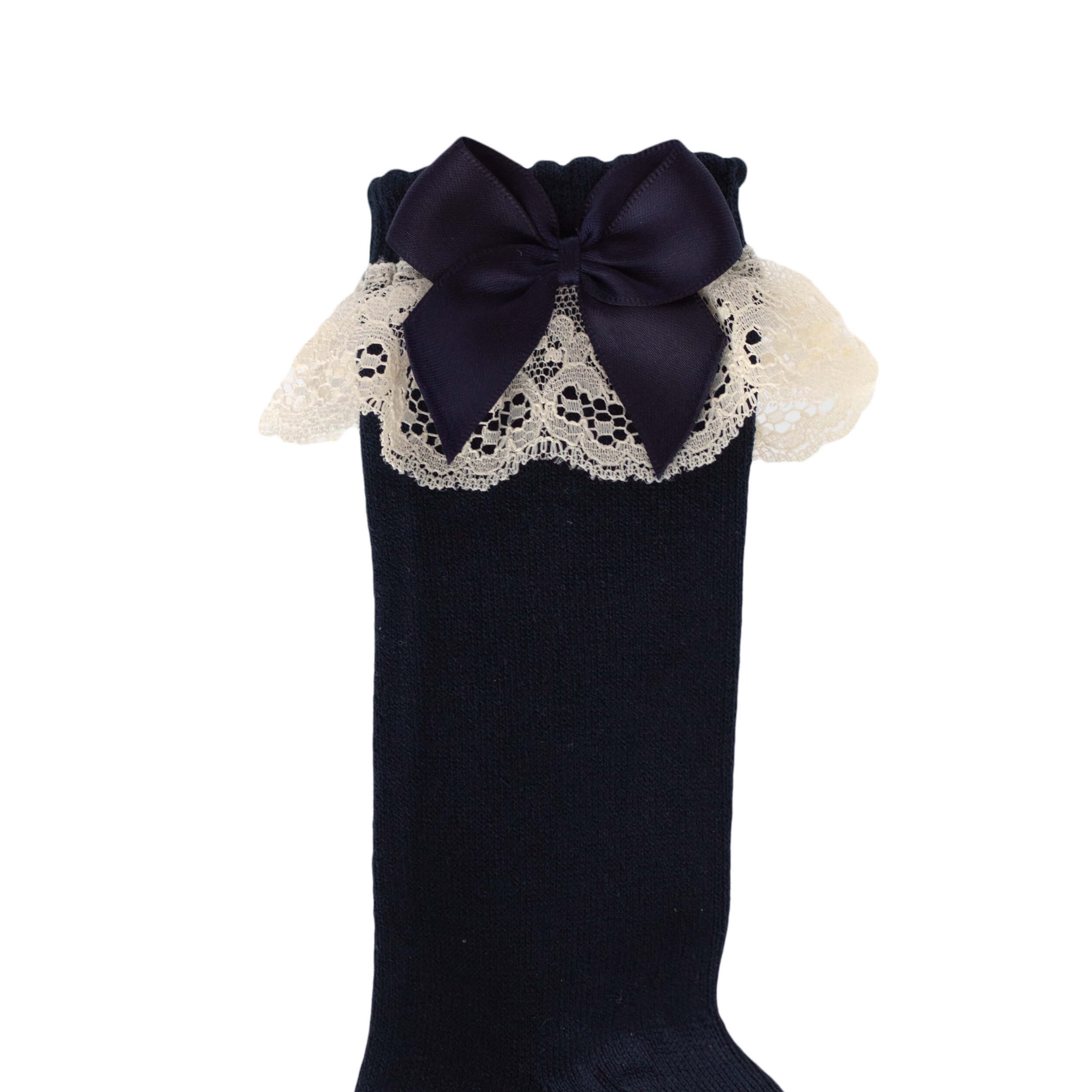 Spanish girls knee sock with lace, navy