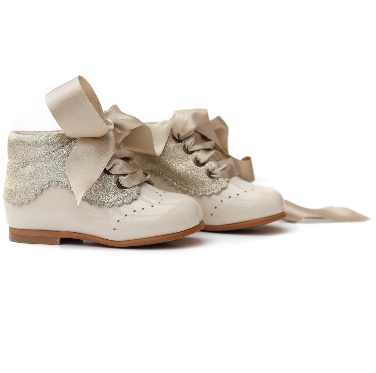 ivory and gold patent leather girls boots