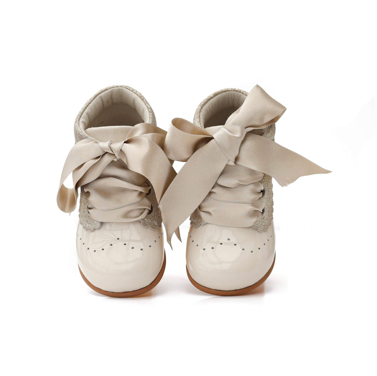 ivory and gold leather boots with satin laces
