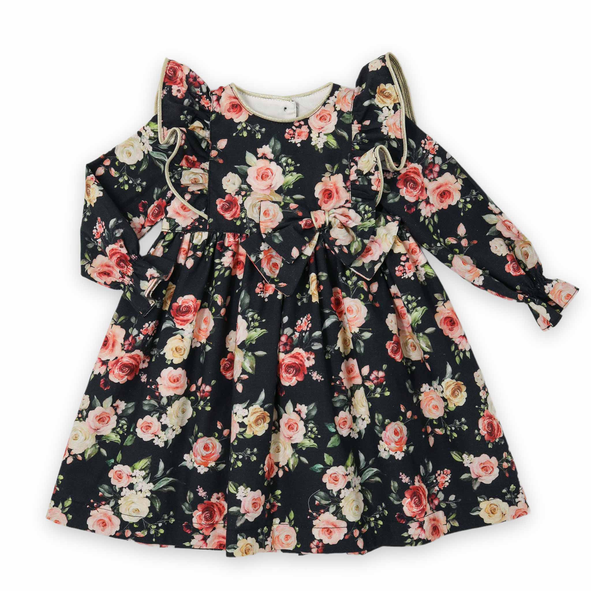 black floral girls dress, made in portugal
