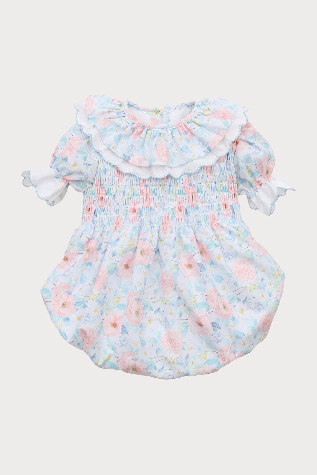 blue floral baby girl romper