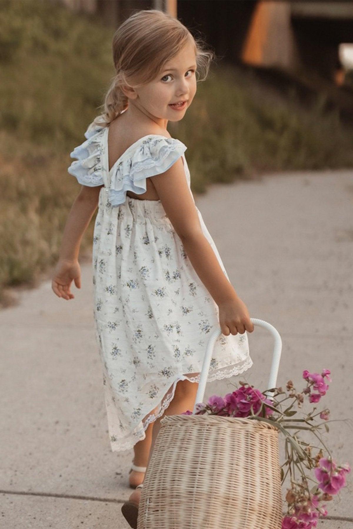 blue flutter boho dress