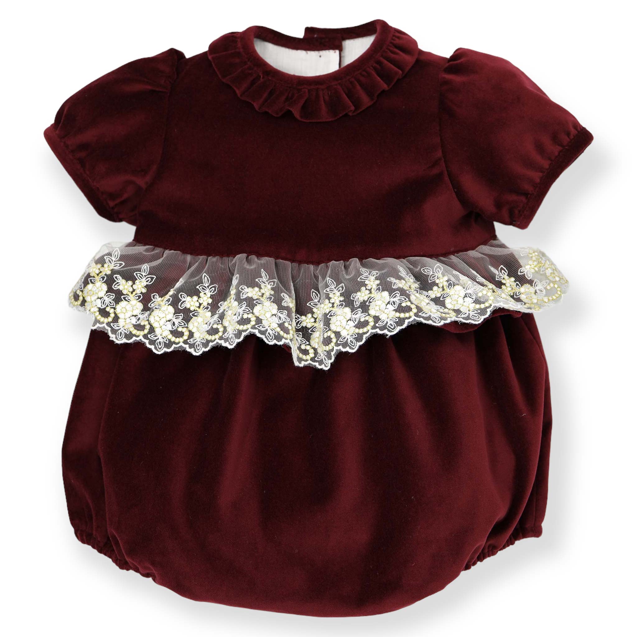 burgundy velvet baby girl romper