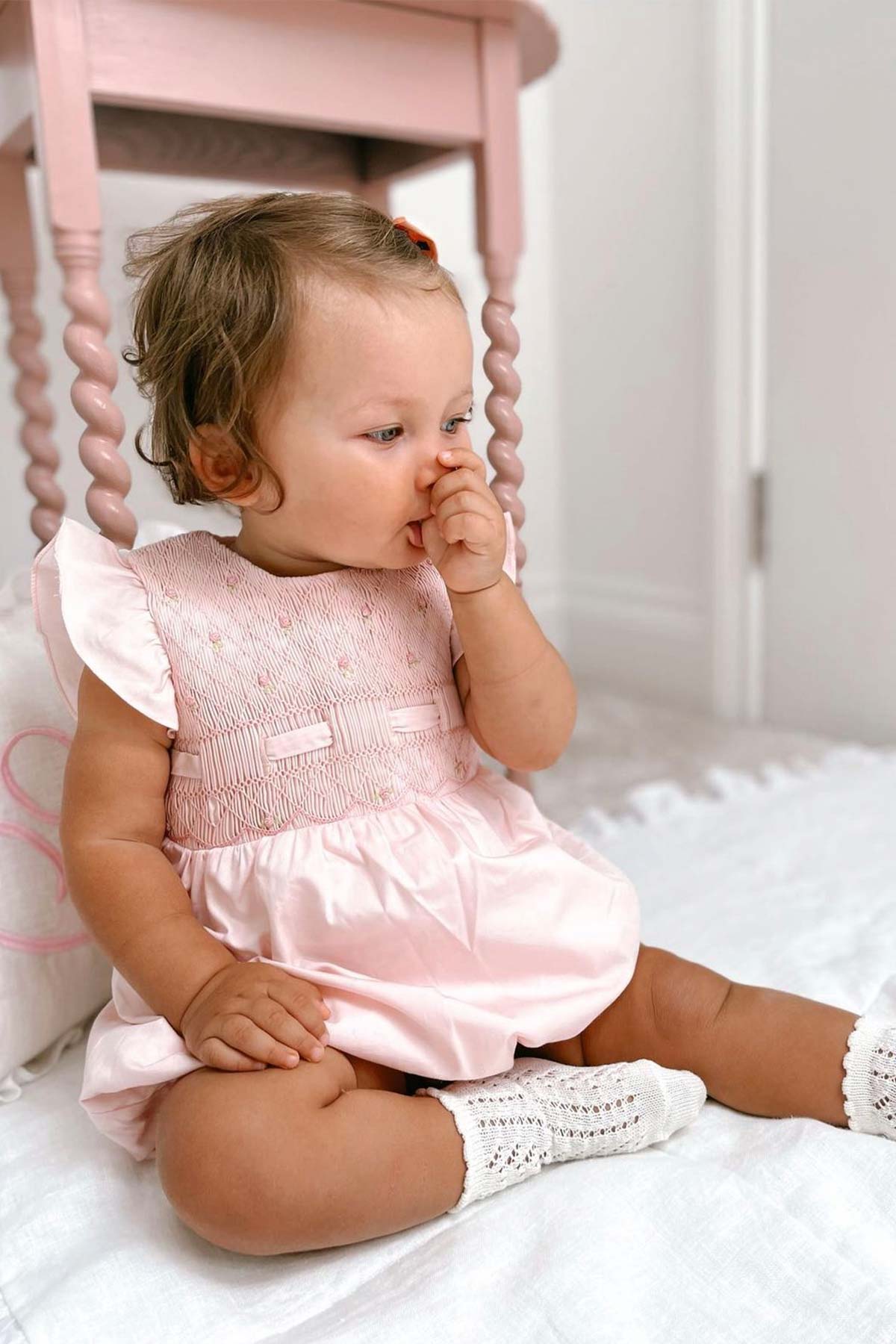 Classic Hand Smocked Romper - Powder Pink (12M)