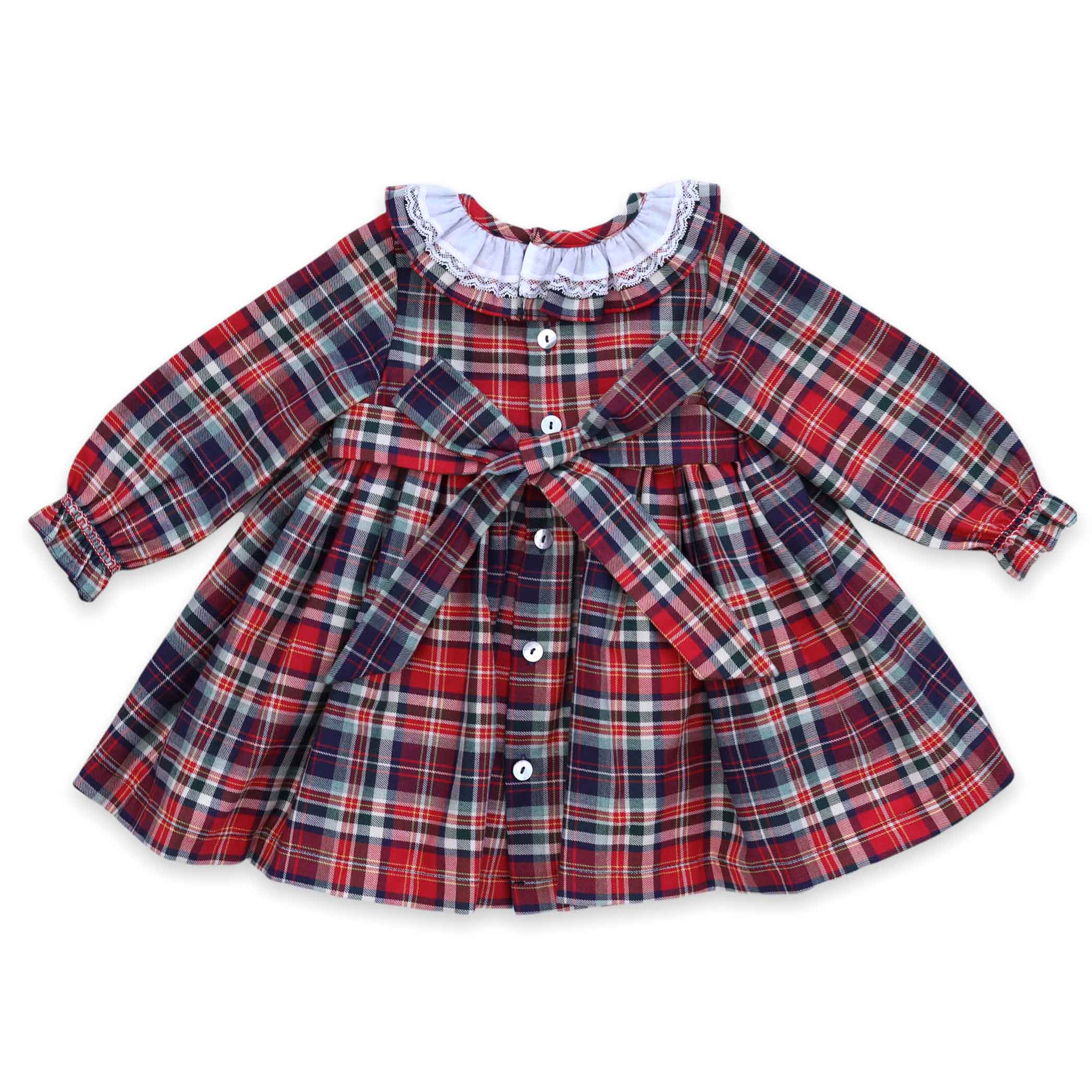 back of classic smocked tartan girls dfress