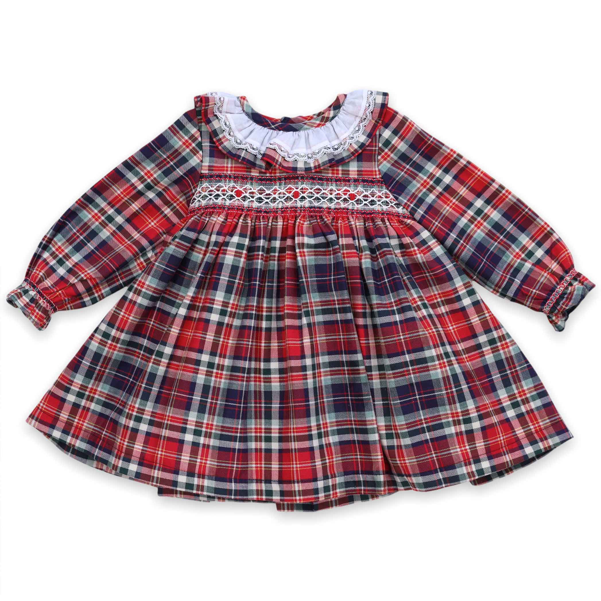 classic smocked tartan girls dress