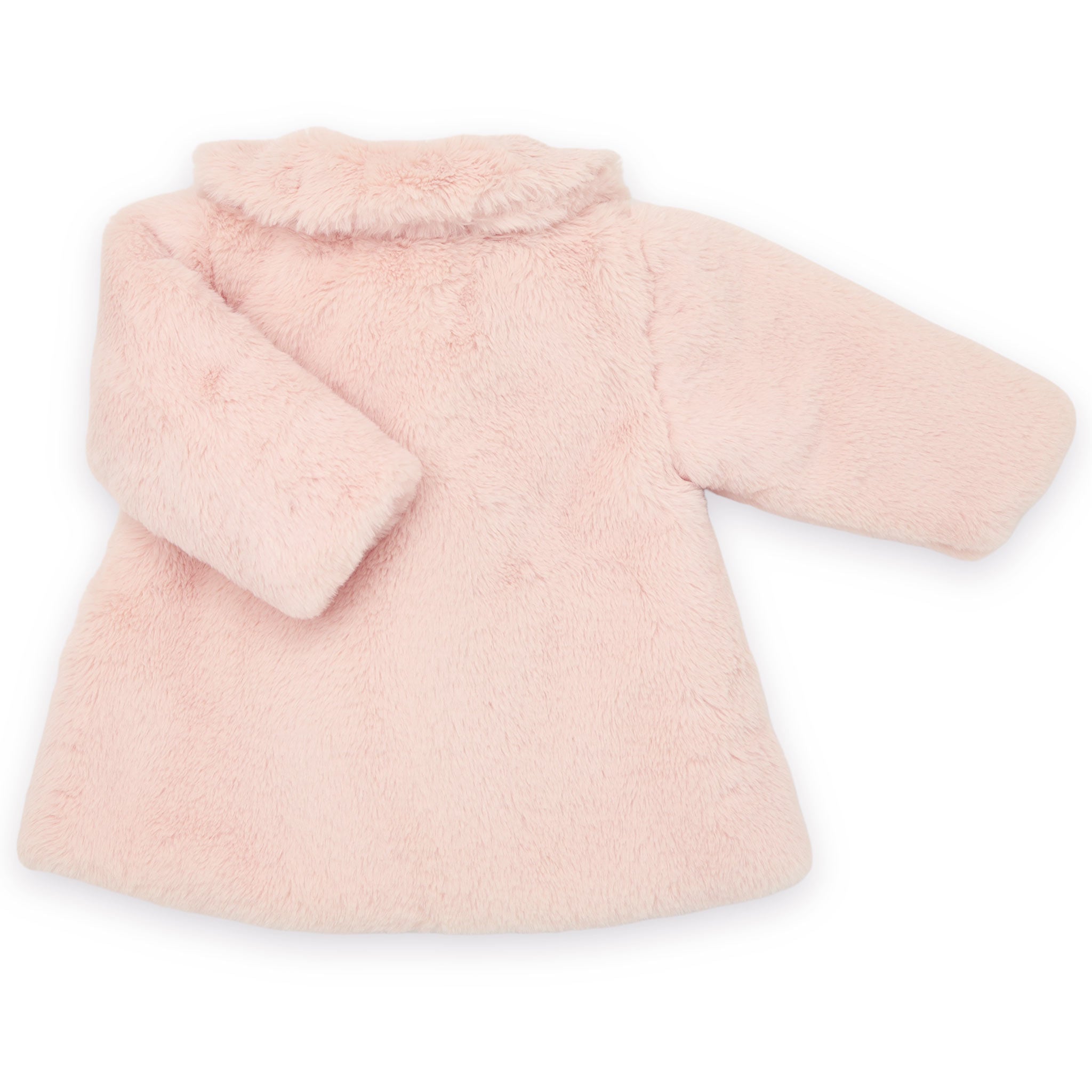 back of baby girl faux fur pink jacket