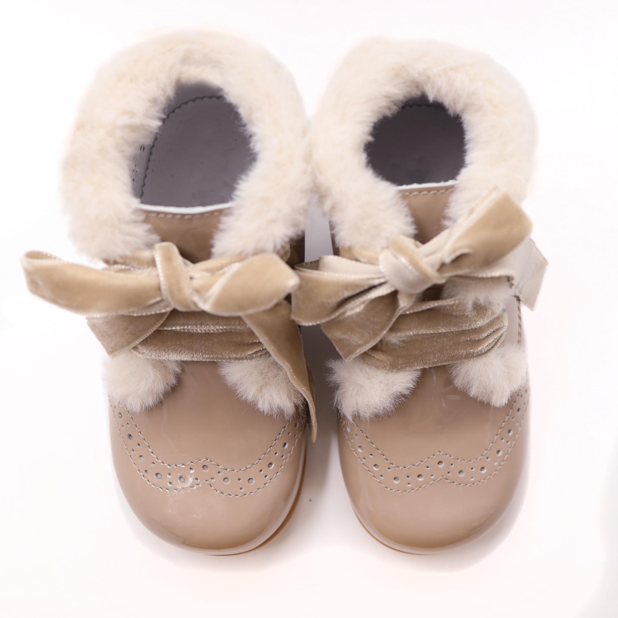 girls faux fur lined patent leather boots