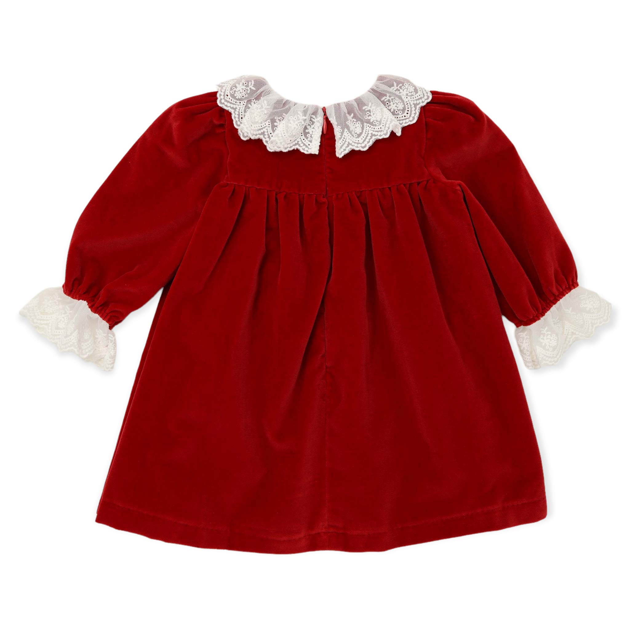 back of girls red velvet patachou dress