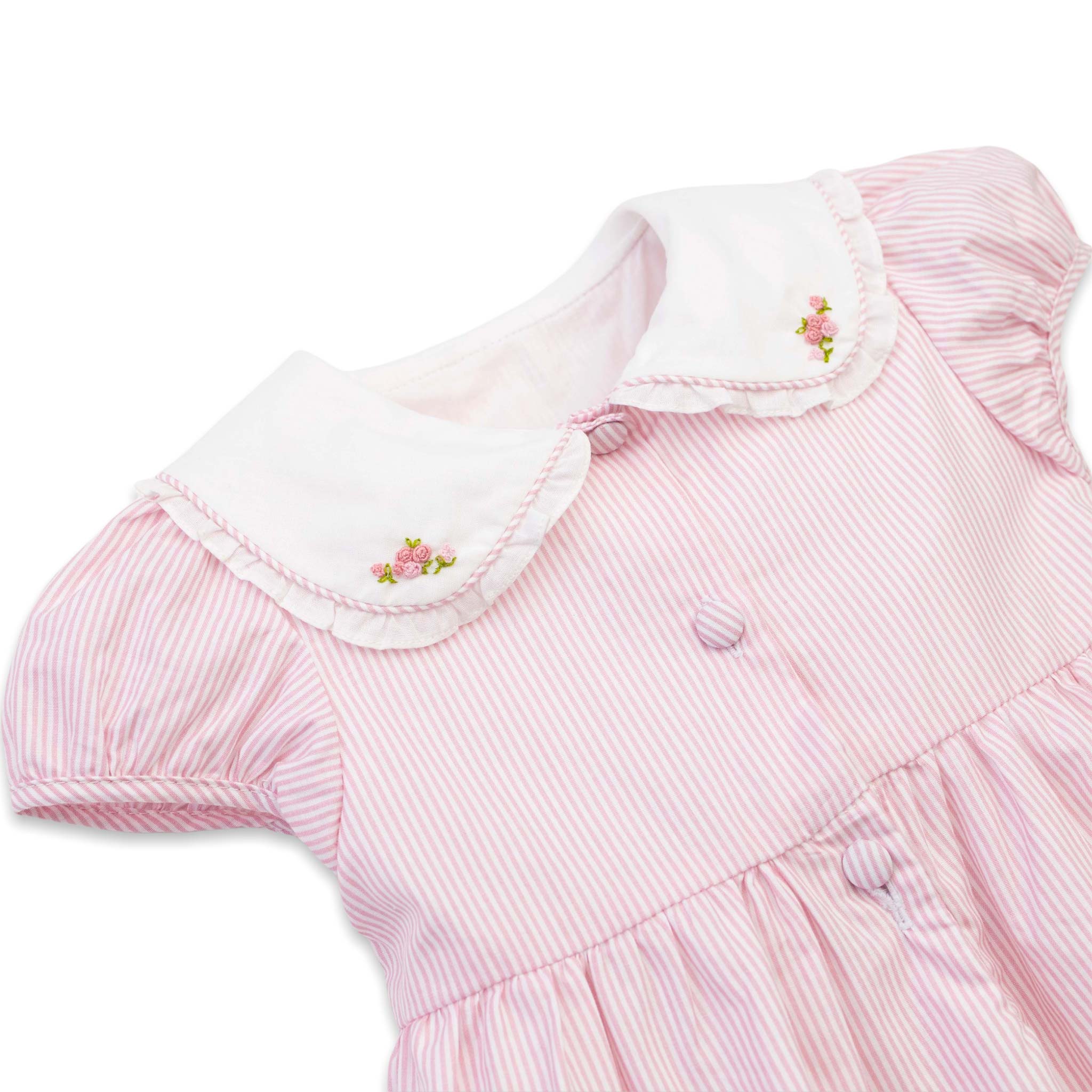 hand embroidered collar on pink girls dress