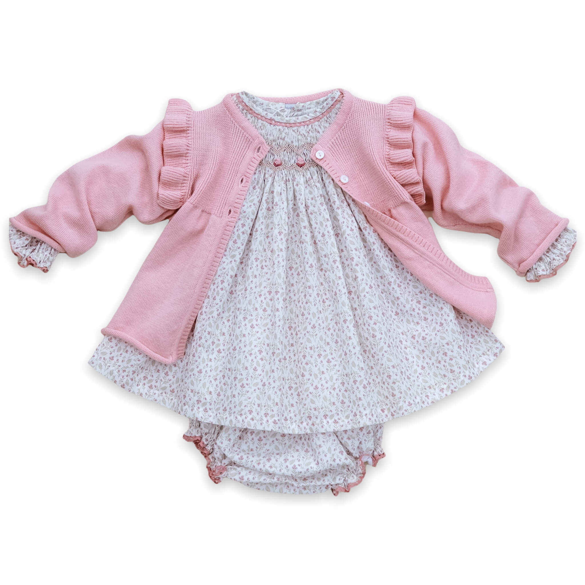 spanish hand smocked baby girl dress and cardigan