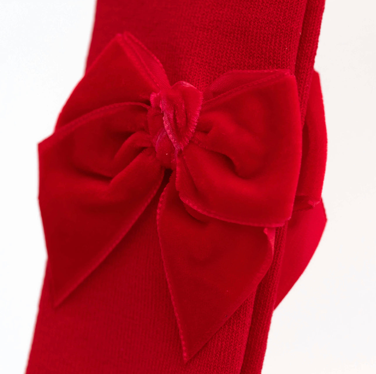 Velvet Bow Tights - Red