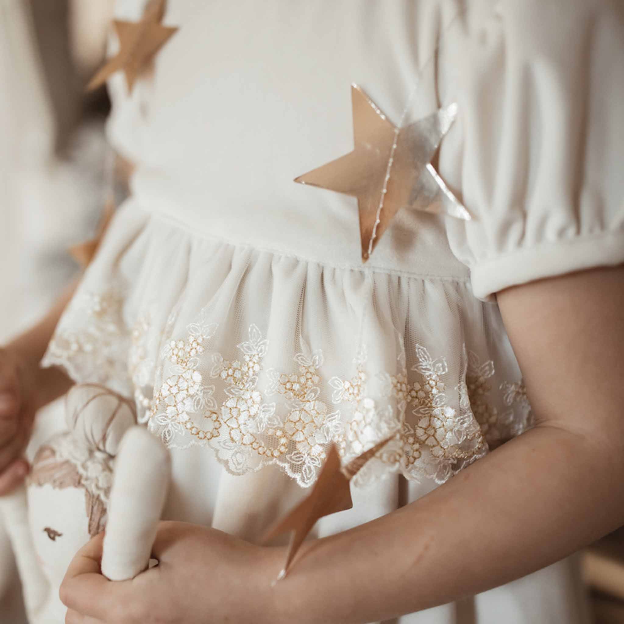 Velvet & Gold Lace Dress - Ivory (3Y, 5Y, 6Y)