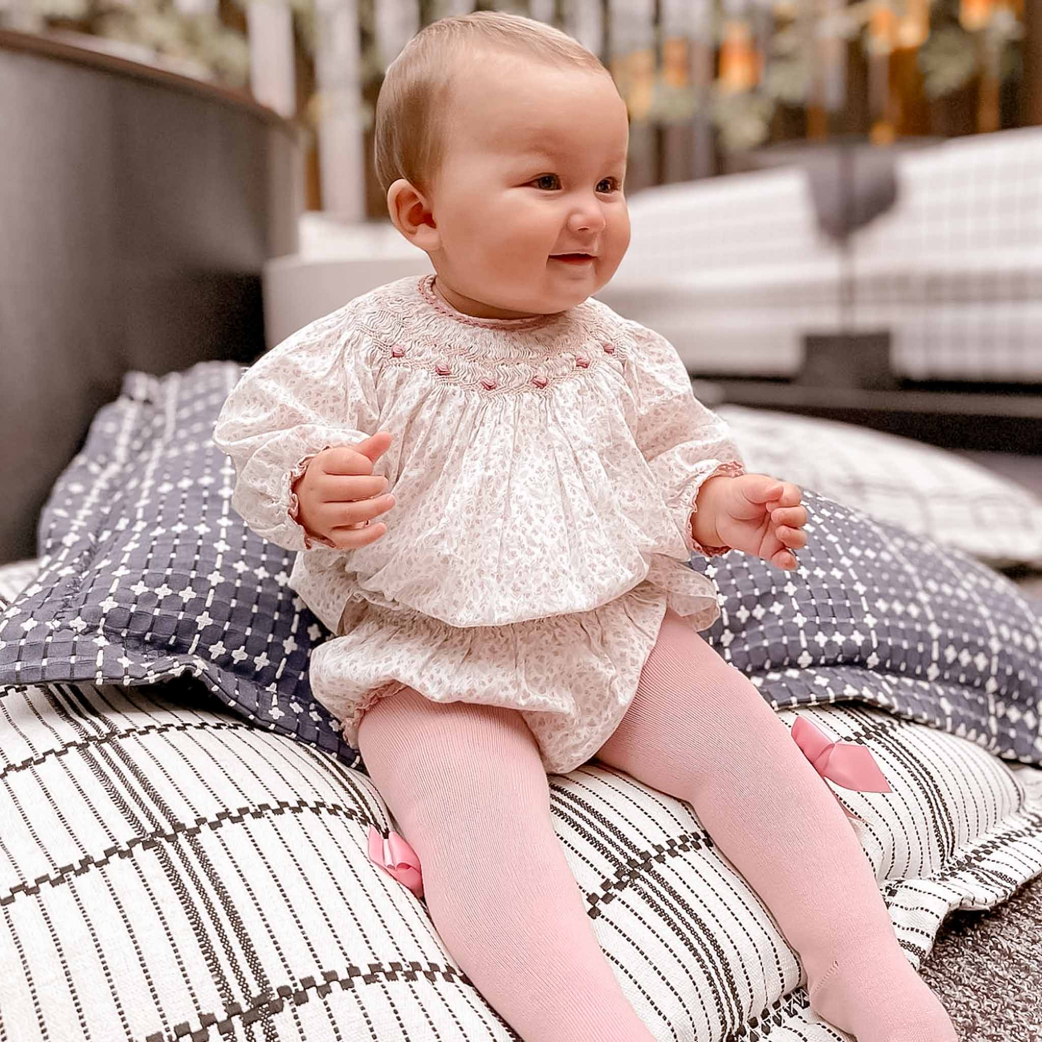 Hand Smocked Floral Dress & Bloomer (3M)