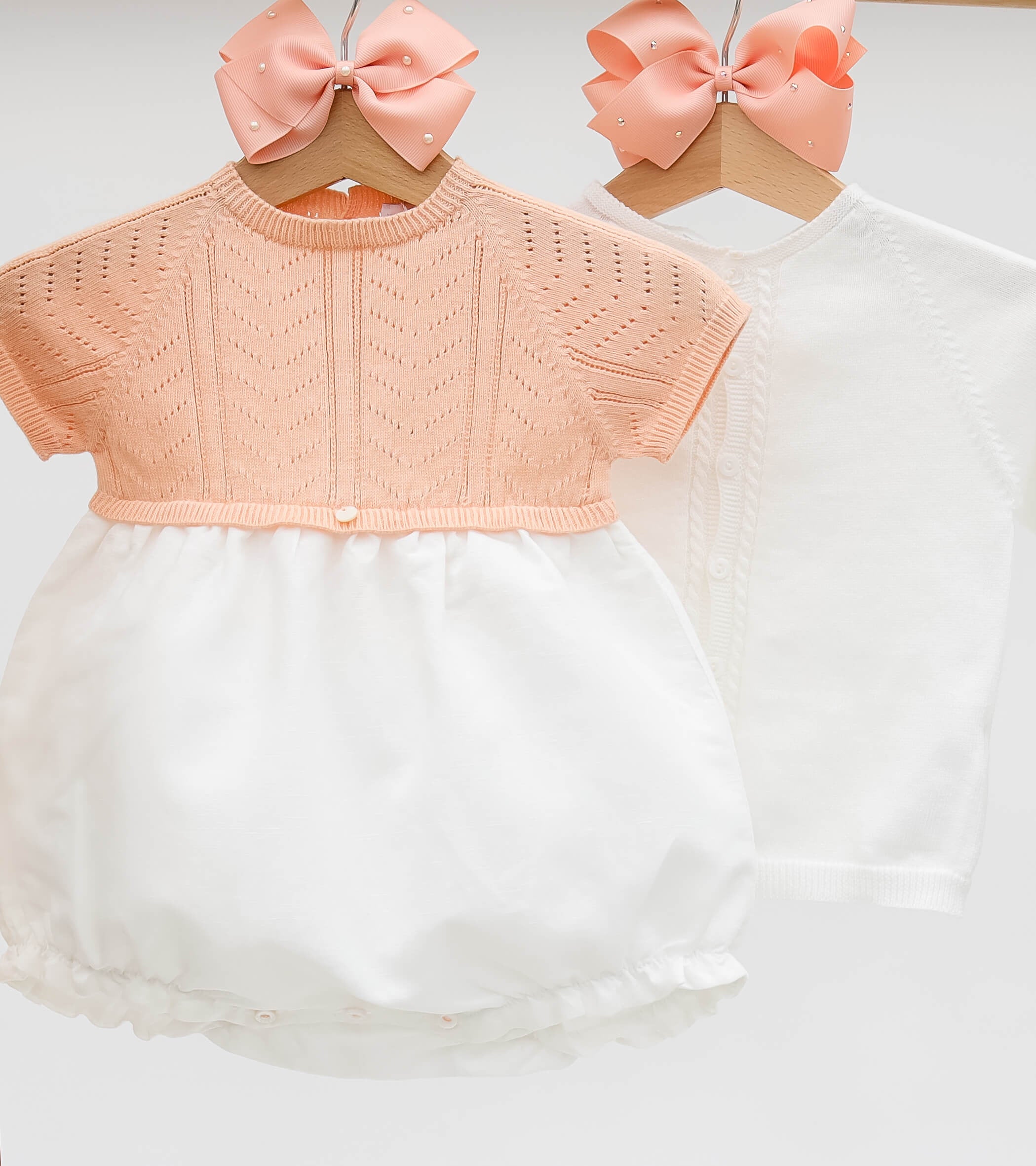 cotton knit baby romper and cardigan