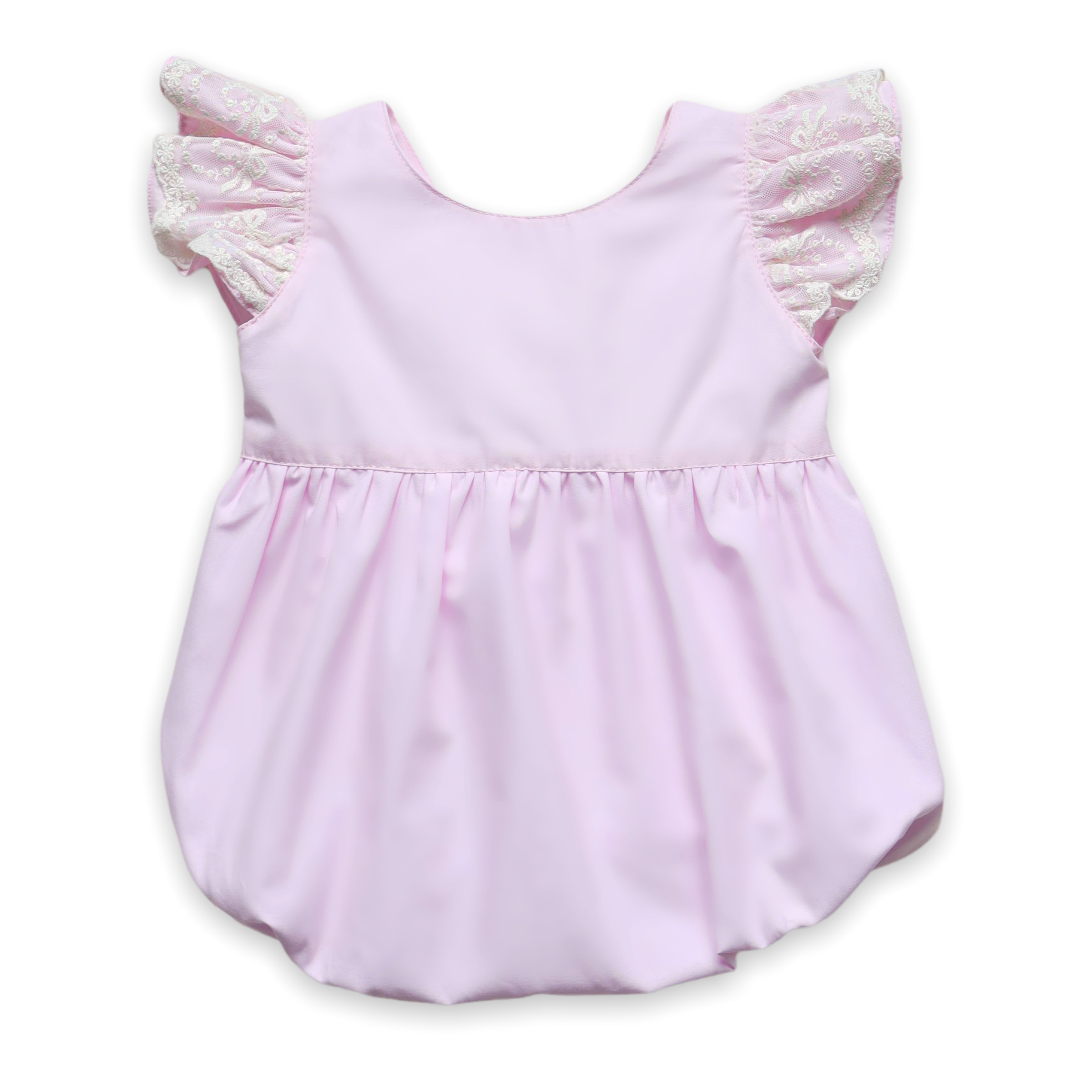 Lace Flutter Shoulder Romper - Pink (6M)