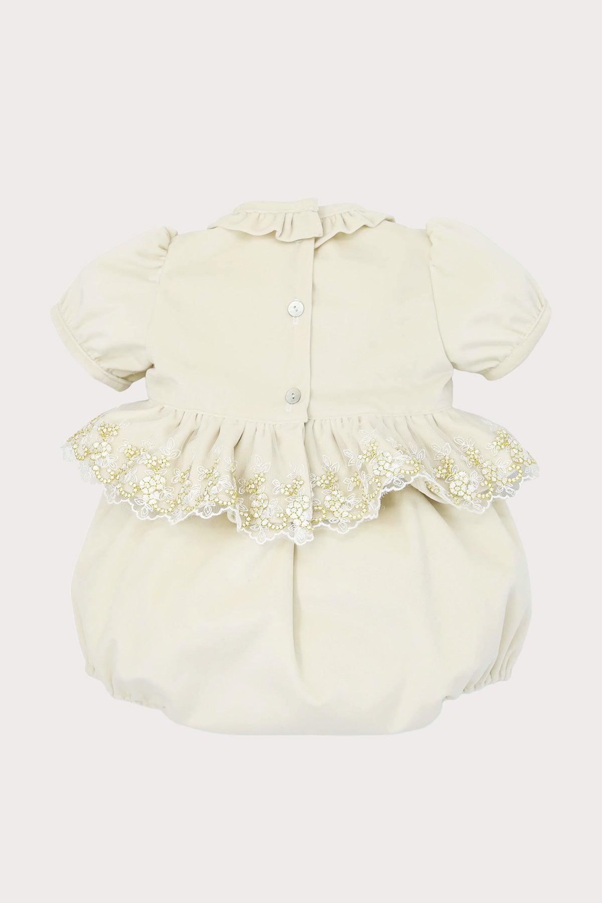 ivory velvet baby girl romper back