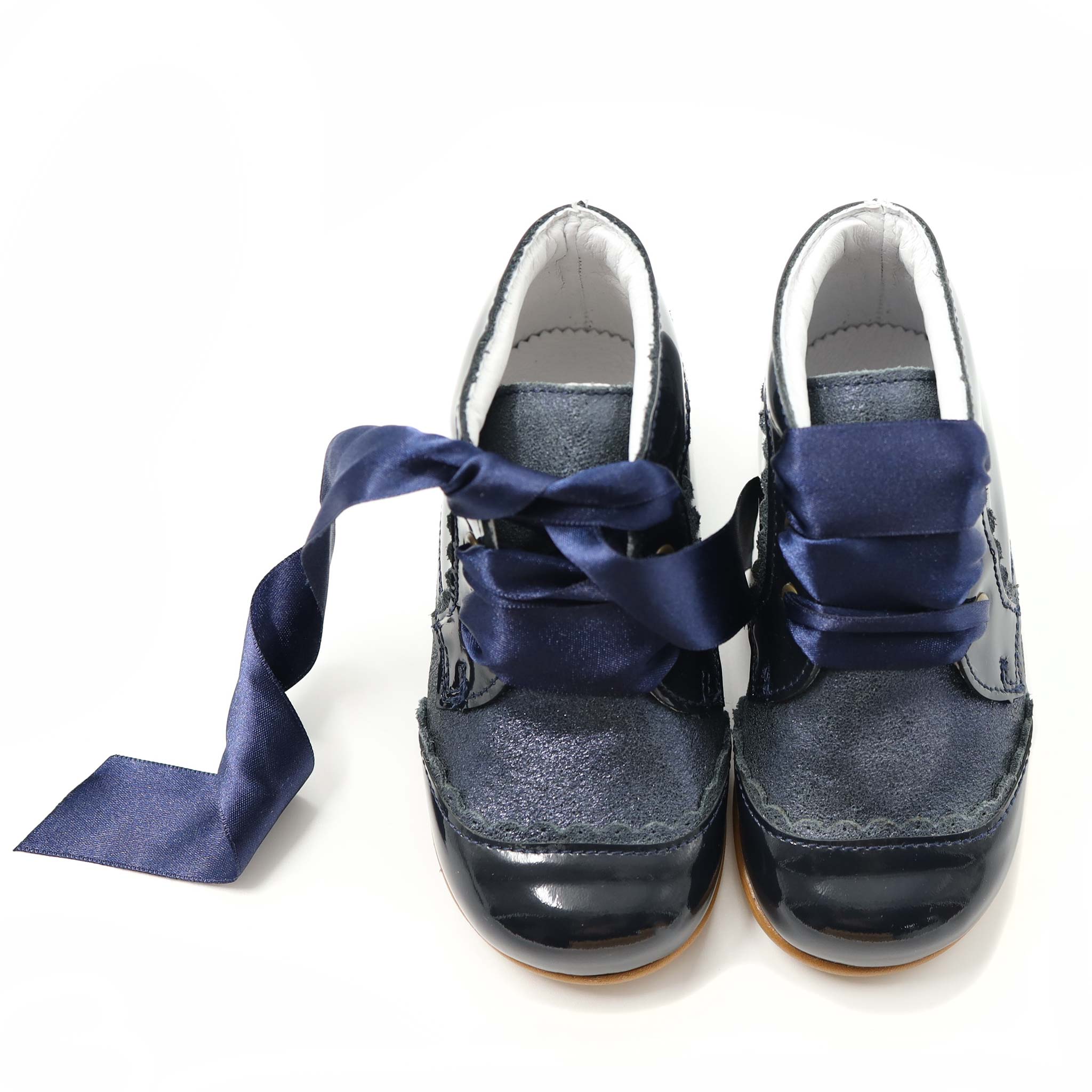 girls patent leather girls navy boots with satin laces