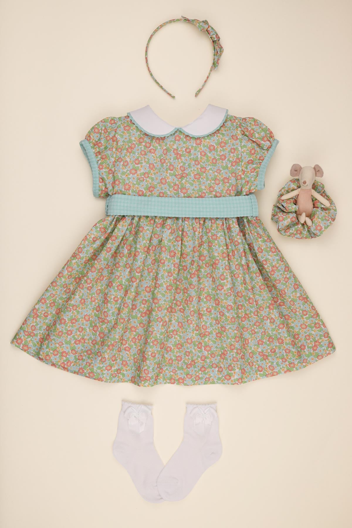 classic floral girls dress flatlay