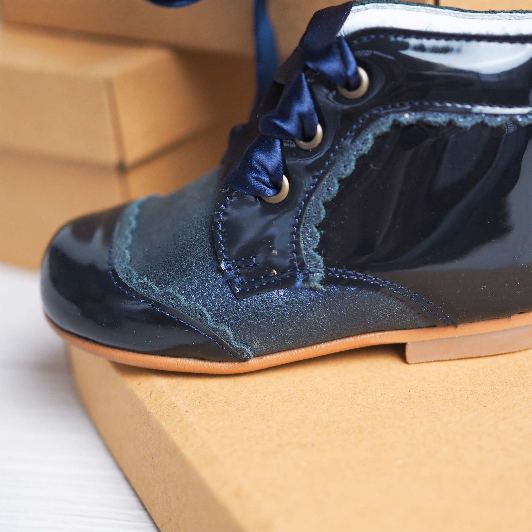 patent leather navy & glitter girls boots