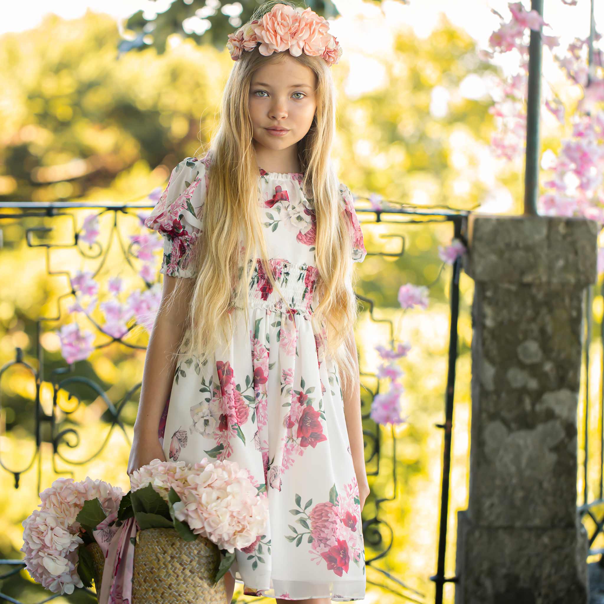 White Floral Chiffon Dress | Patachou (2Y, 3Y)