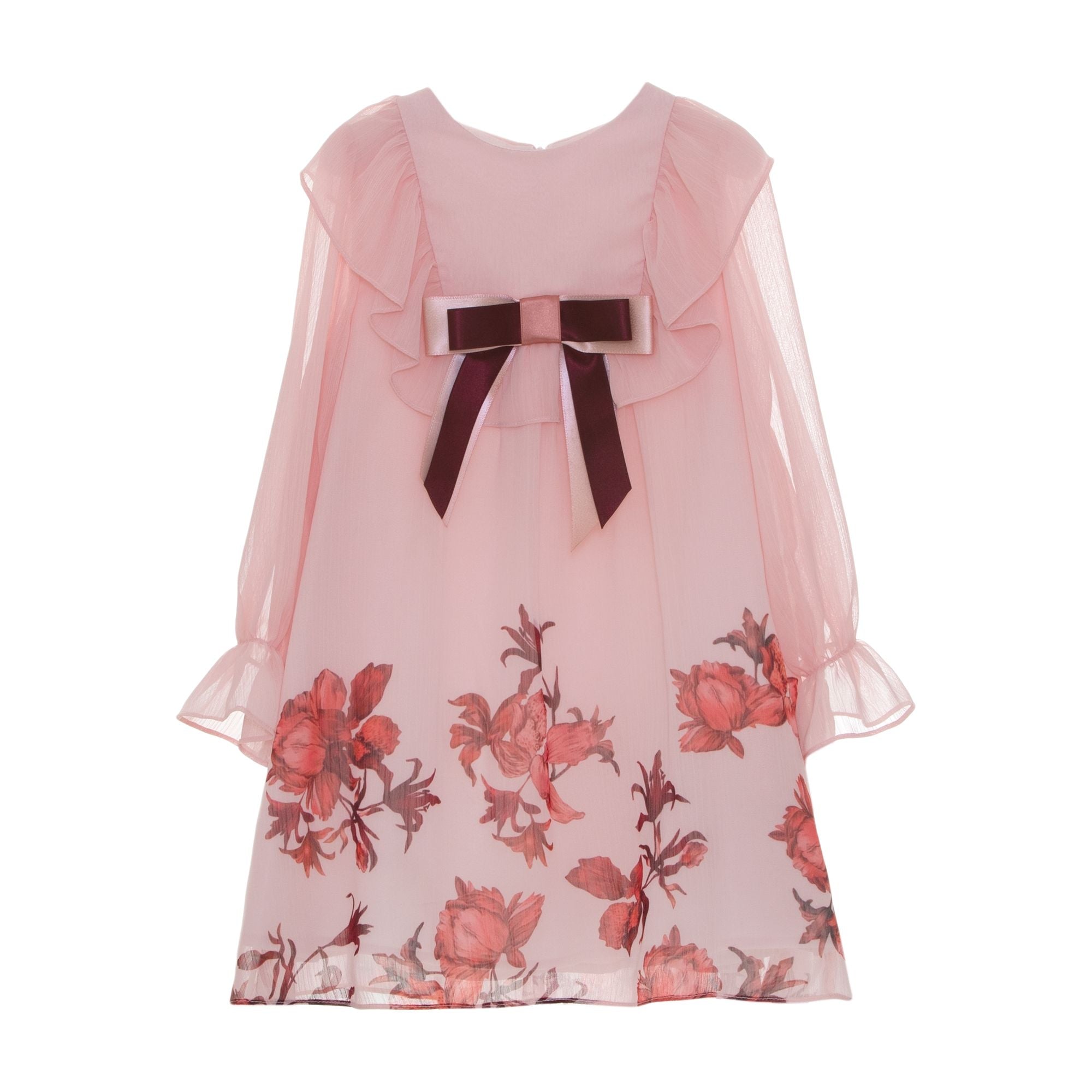 patachou pink floral chiffon girls dress