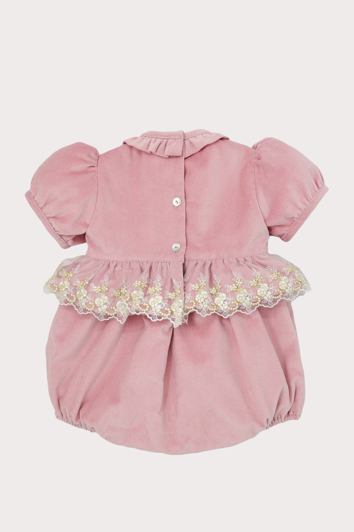 pink velvet baby girl romper back