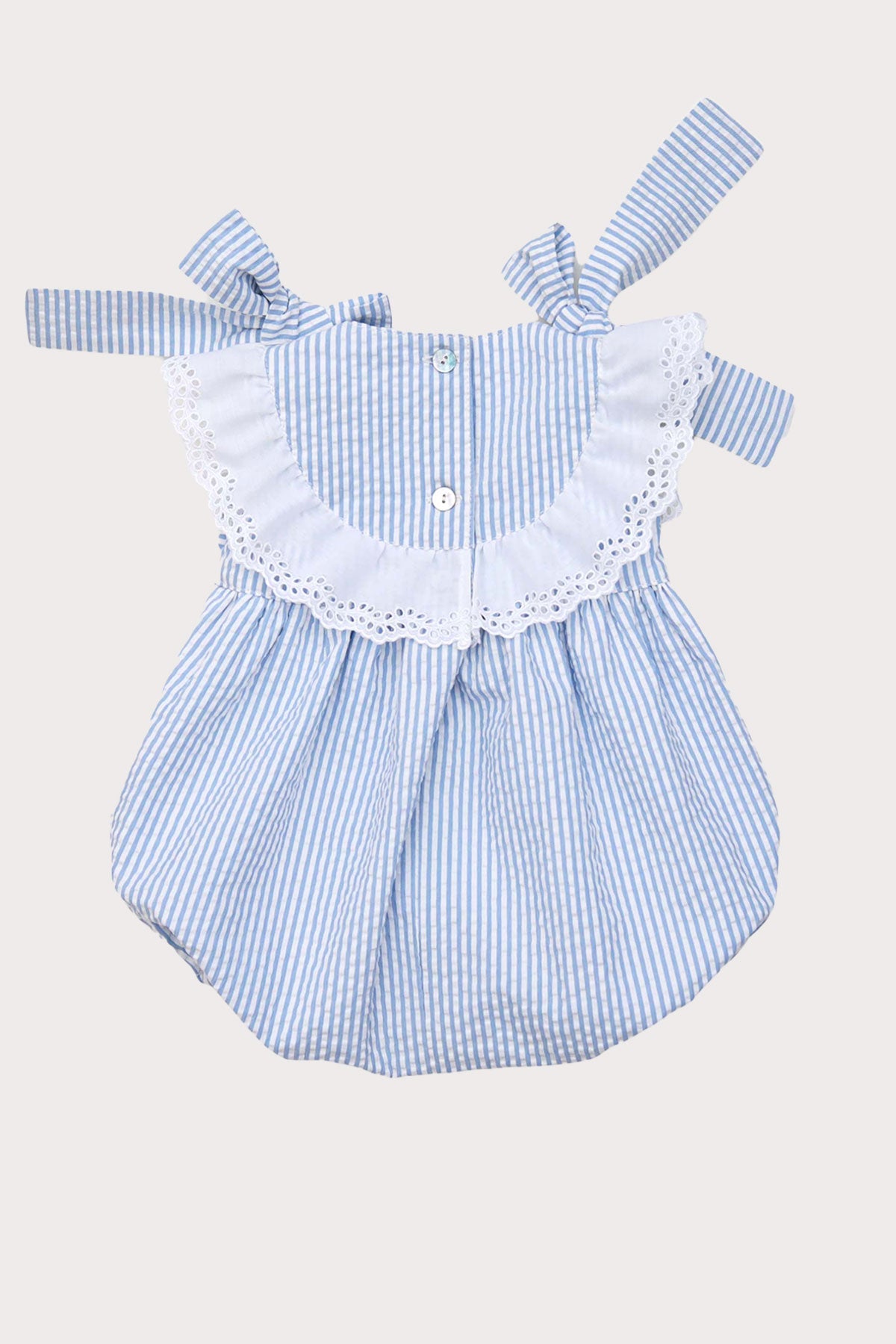 Blue Seersucker Girls Romper (3M)