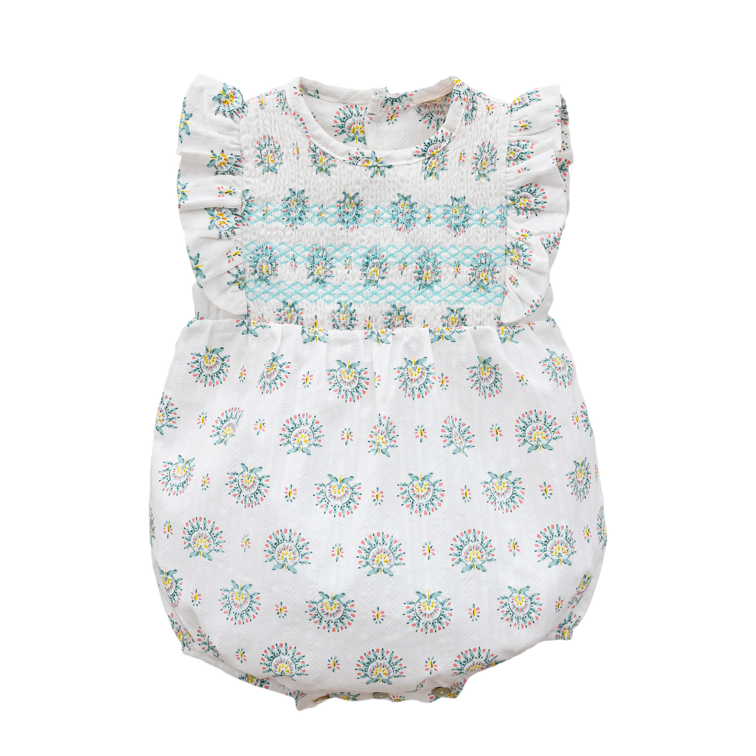 frill shoulder smocked baby romper